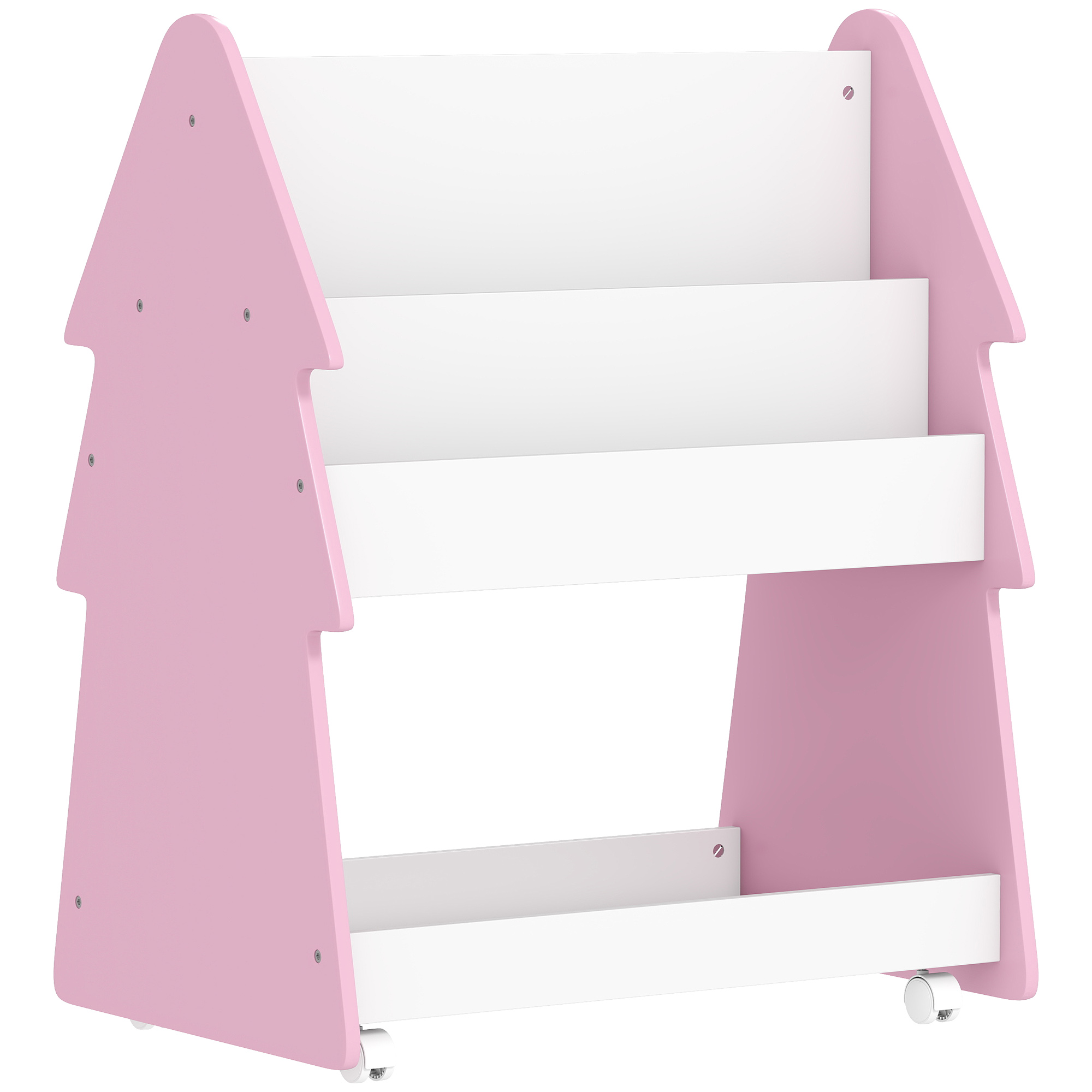 Kids Bookshelf with Toy Storage, Double-Sided Book Rack - Pink