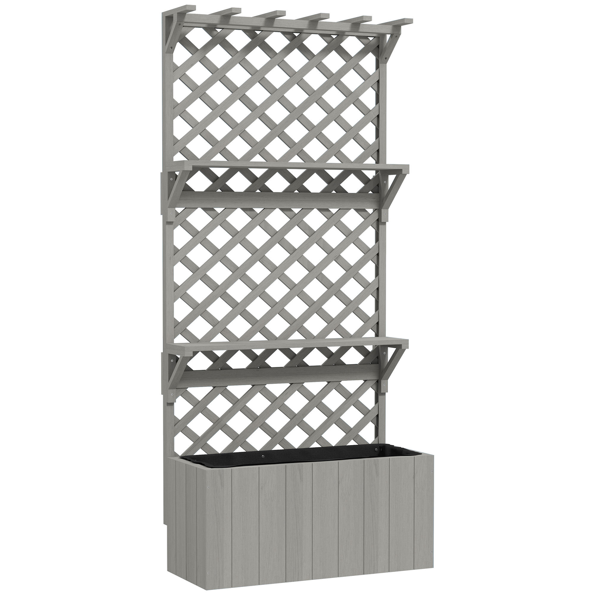 MARTHILL Wooden Planter with Trellis and Shelves - Grey