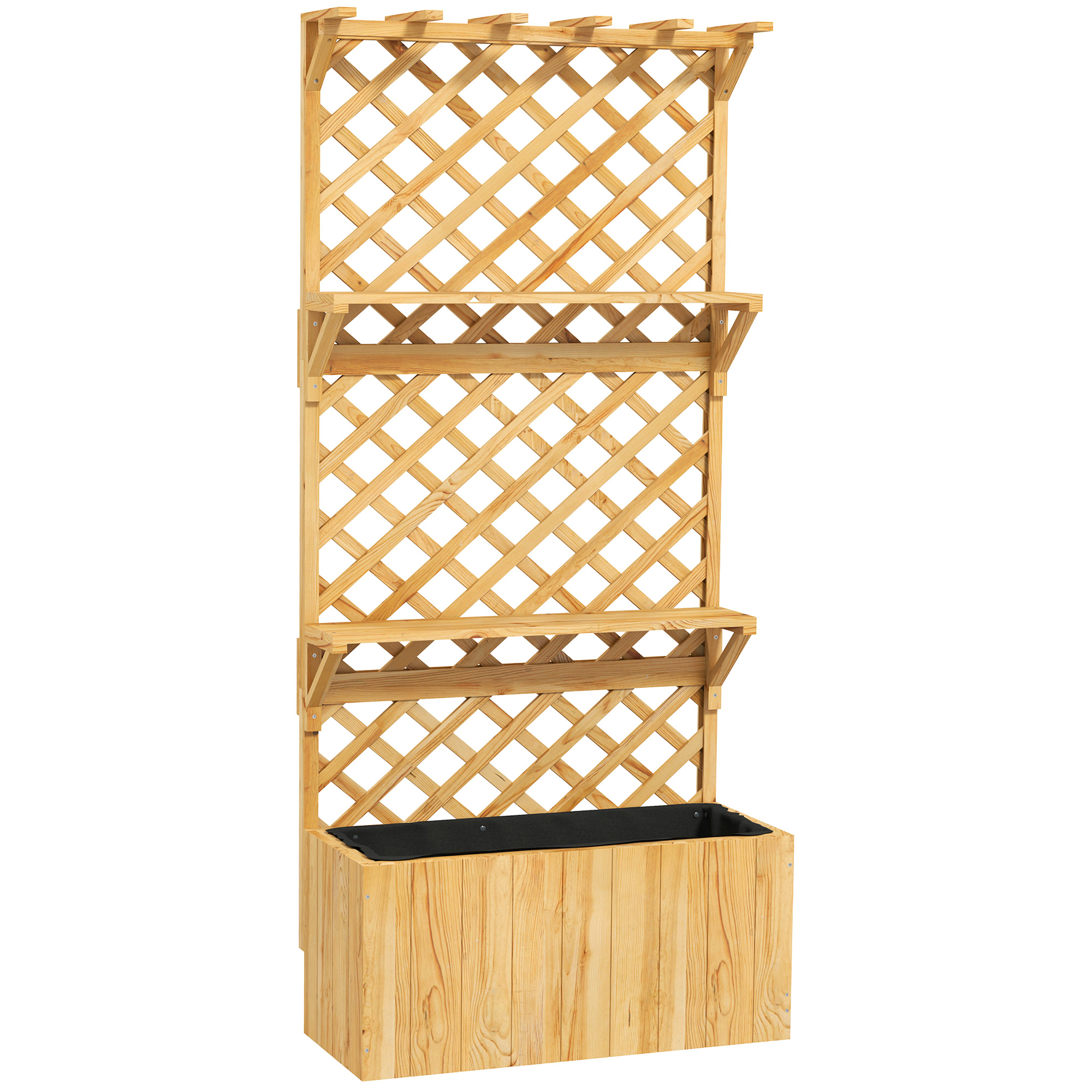 MARTHILL Wooden Planter with Trellis and Shelves - Natural