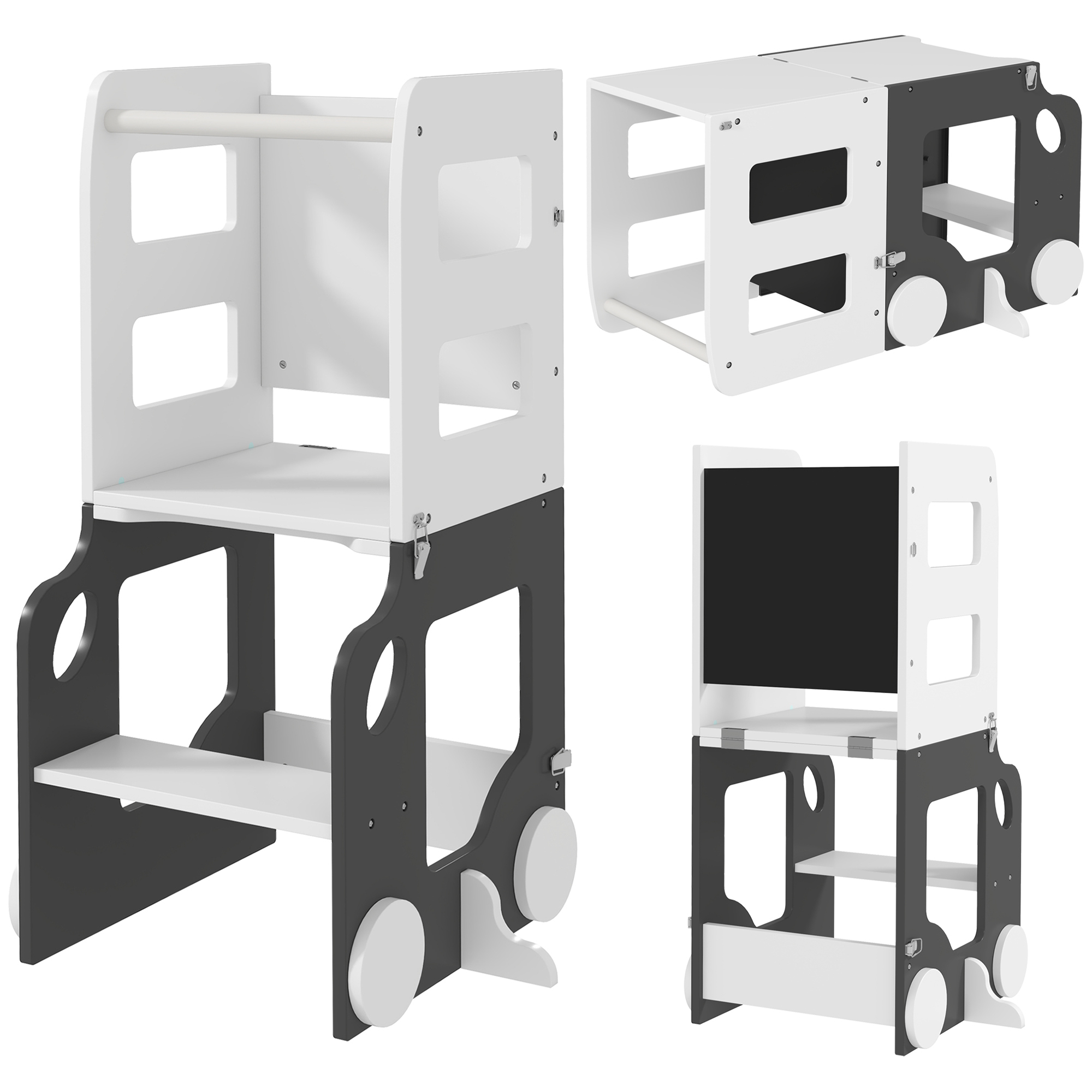 Toddler Step Stool, 4 in 1 Learning Tower with Rail - Grey