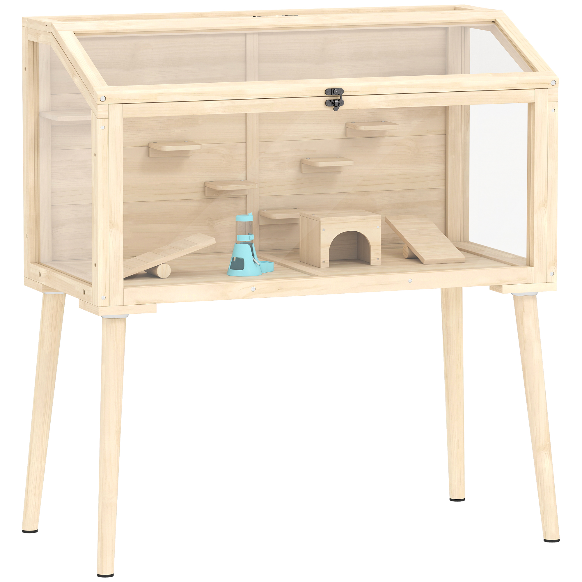 MOXBURY Wooden Hamster Cage Habitat with Platforms - Natural