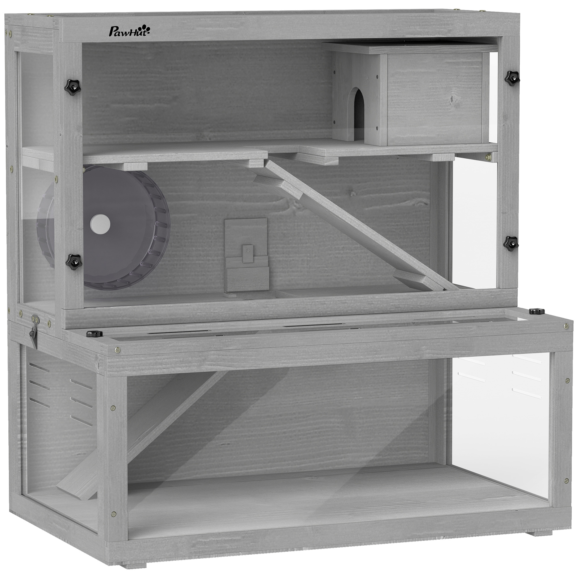 OAKTHOR Wooden Hamster Cage with Accessories - Grey