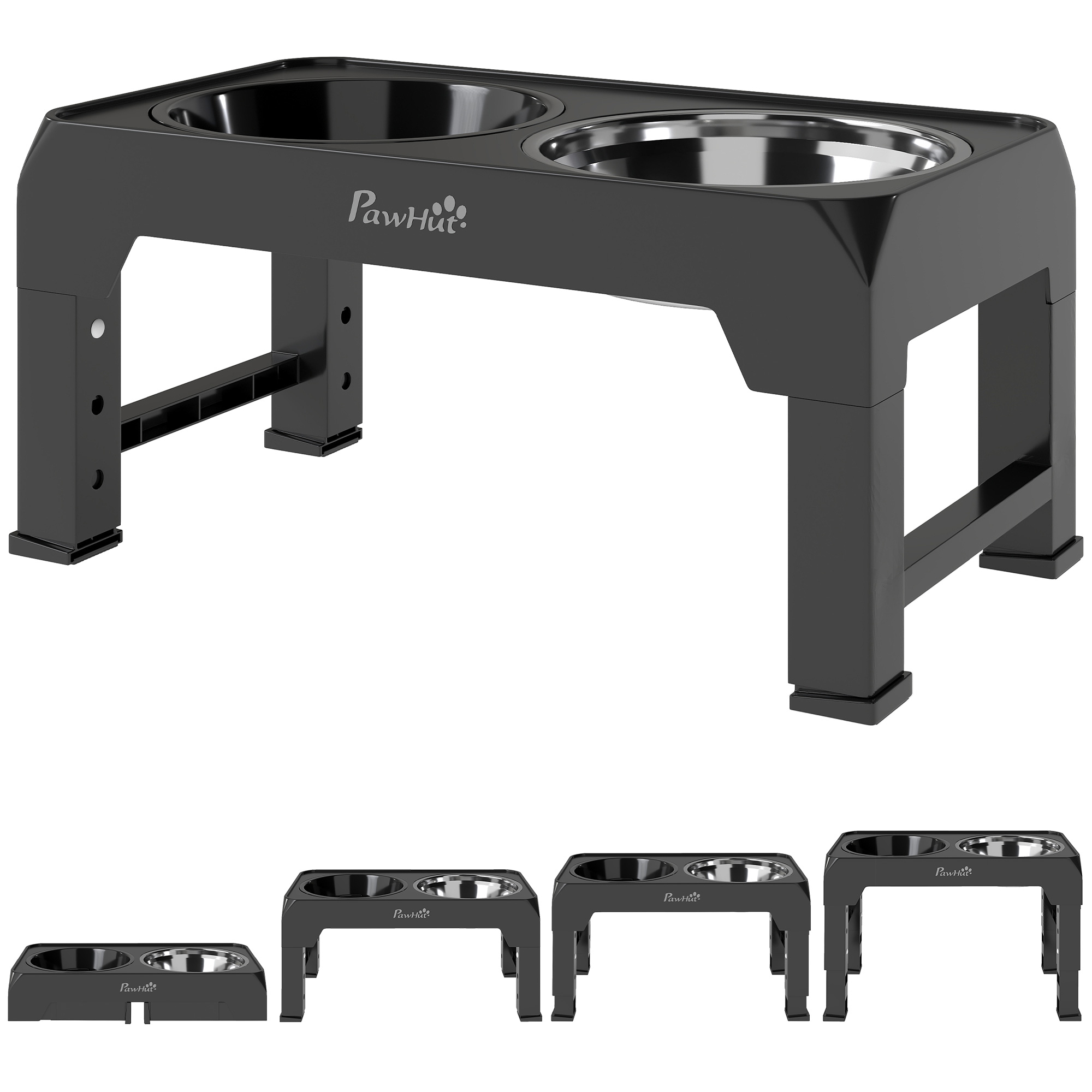 BRANDOR Foldable Raised Dog Bowl with Slow Feeder - Black