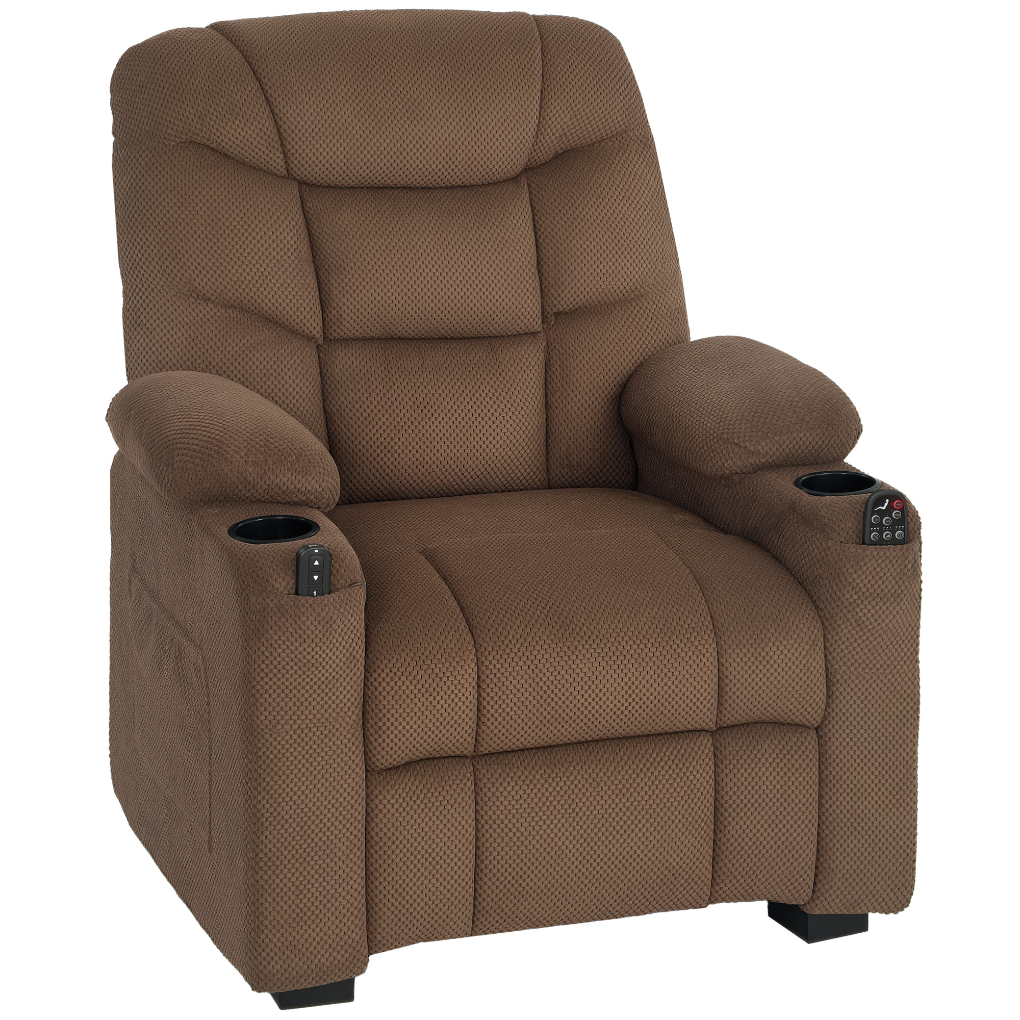 Electric Massage Recliner Armchair with Heat and USB - Brown