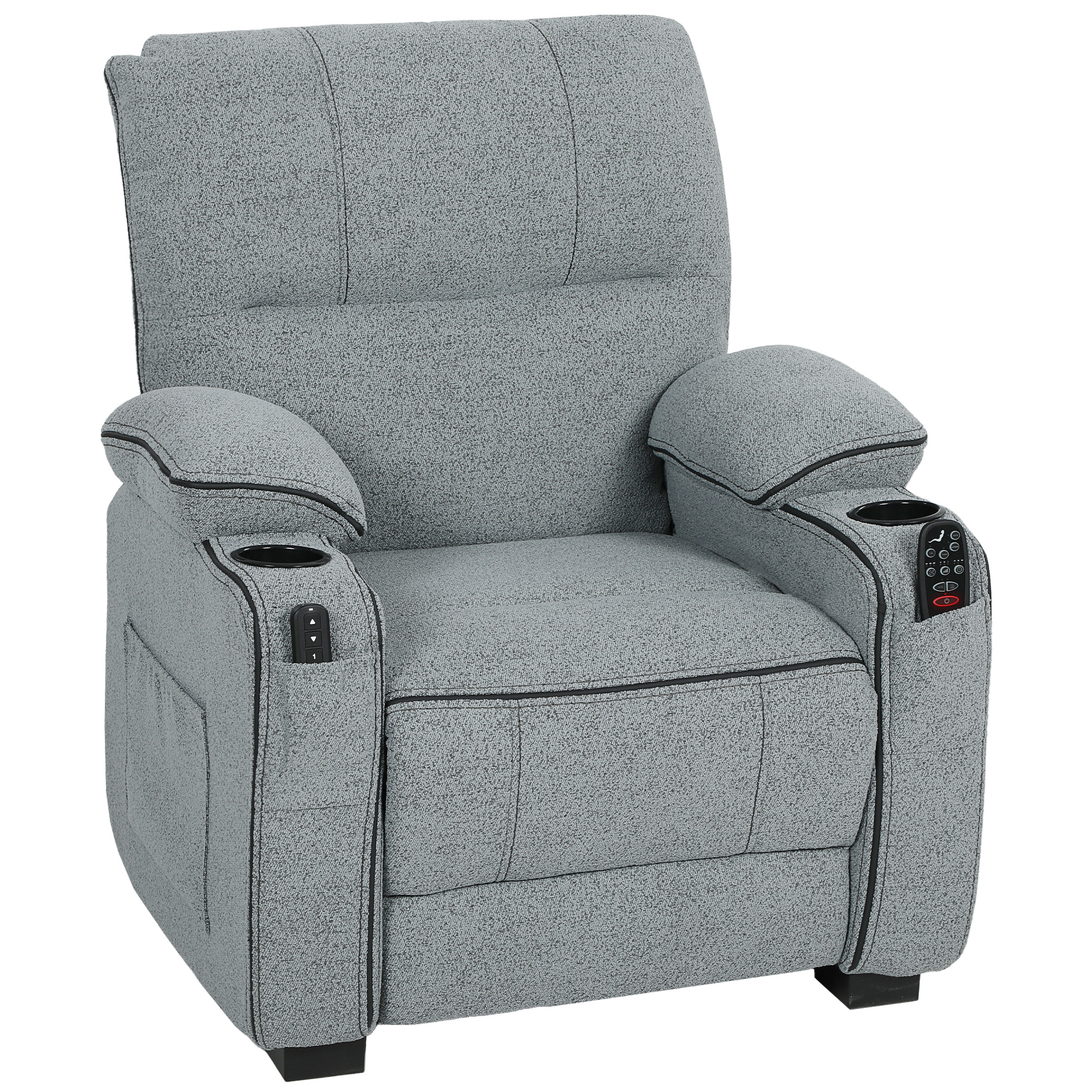 Velvet Electric Massage Recliner Armchair with Heat - Grey