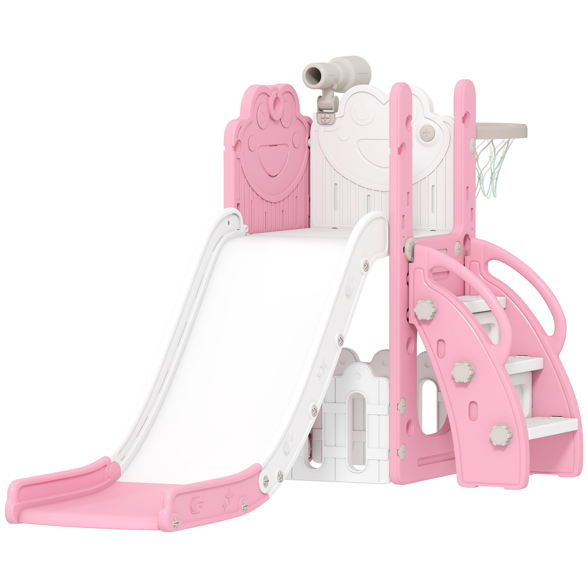 CARFORD Pink HDPE 5 in 1 Kids Slide Set with Basketball Hoop - 70cm