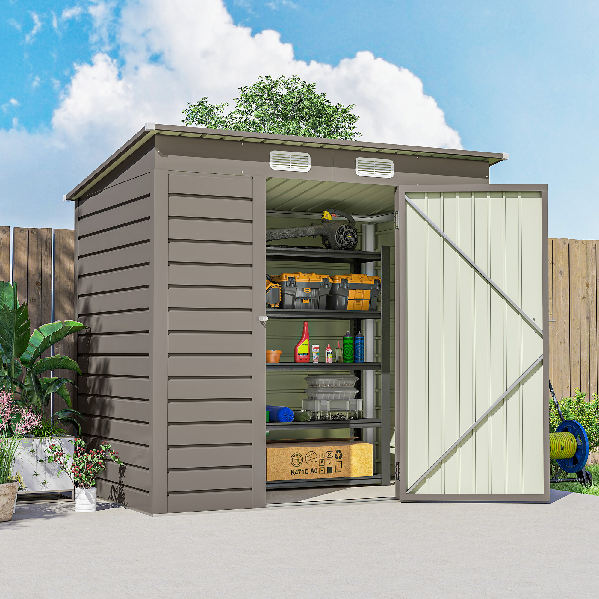 SERVIA Steel Metal Garden Shed - Light Grey