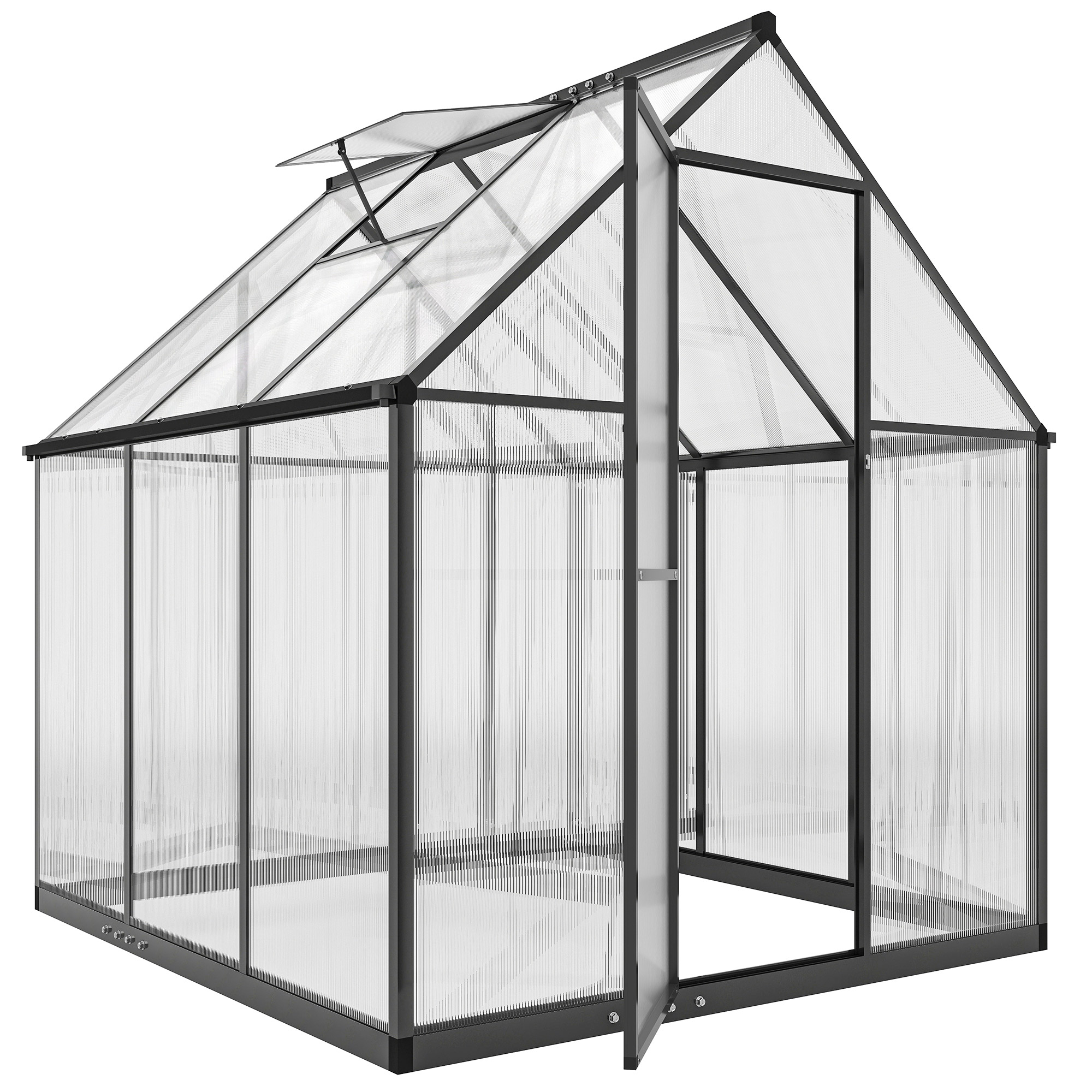 RIVAUX Aluminium Polycarbonate Greenhouse - Black