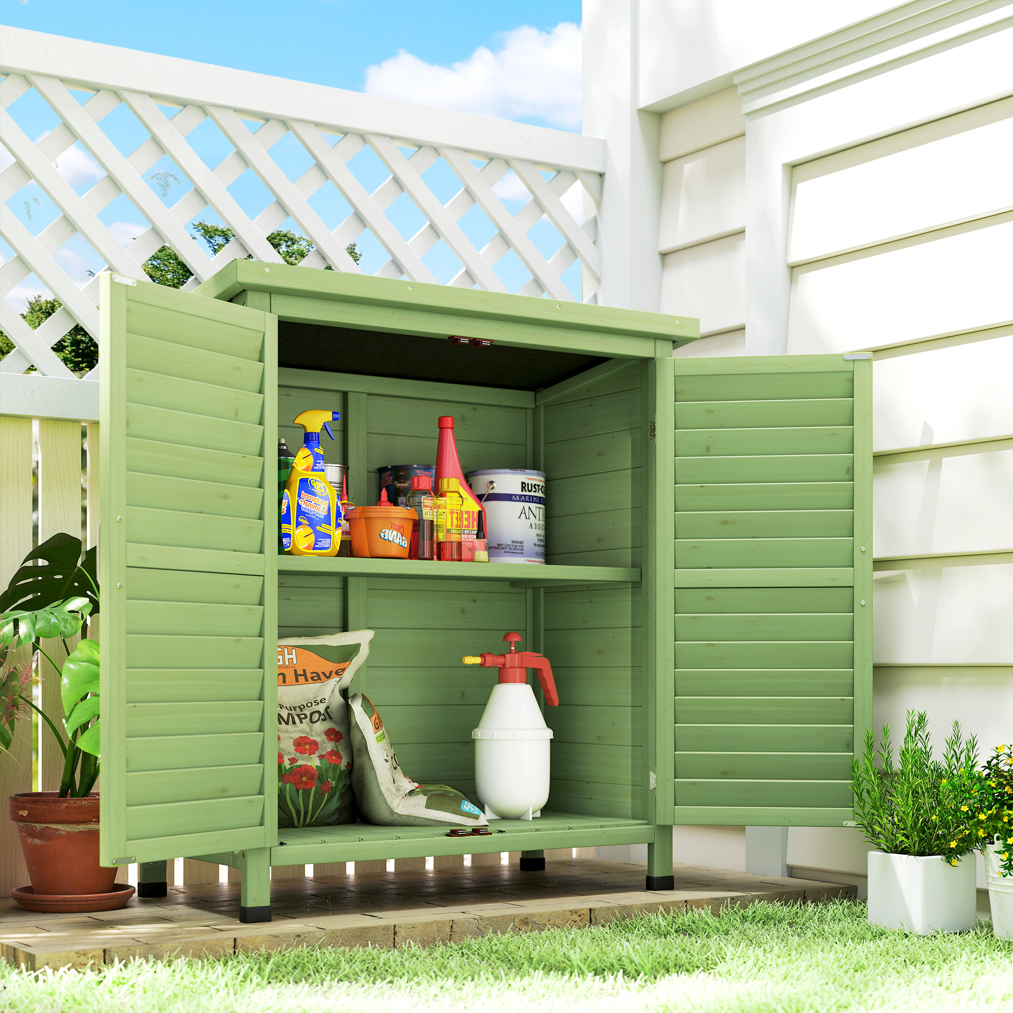 AURSTE Wooden Wooden Garden Shed - Green