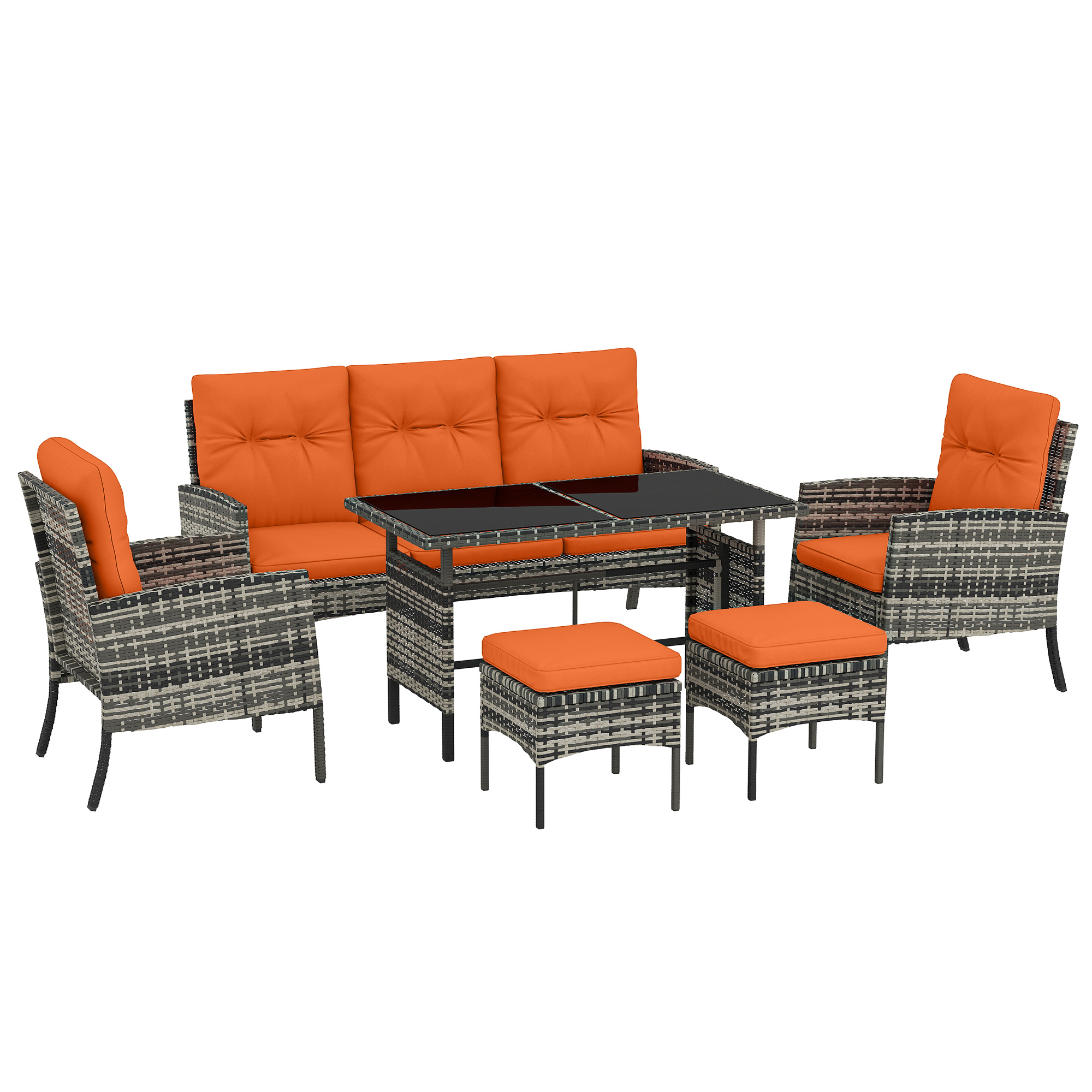 ZENARI Glass Rattan Garden Dining Set - Orange