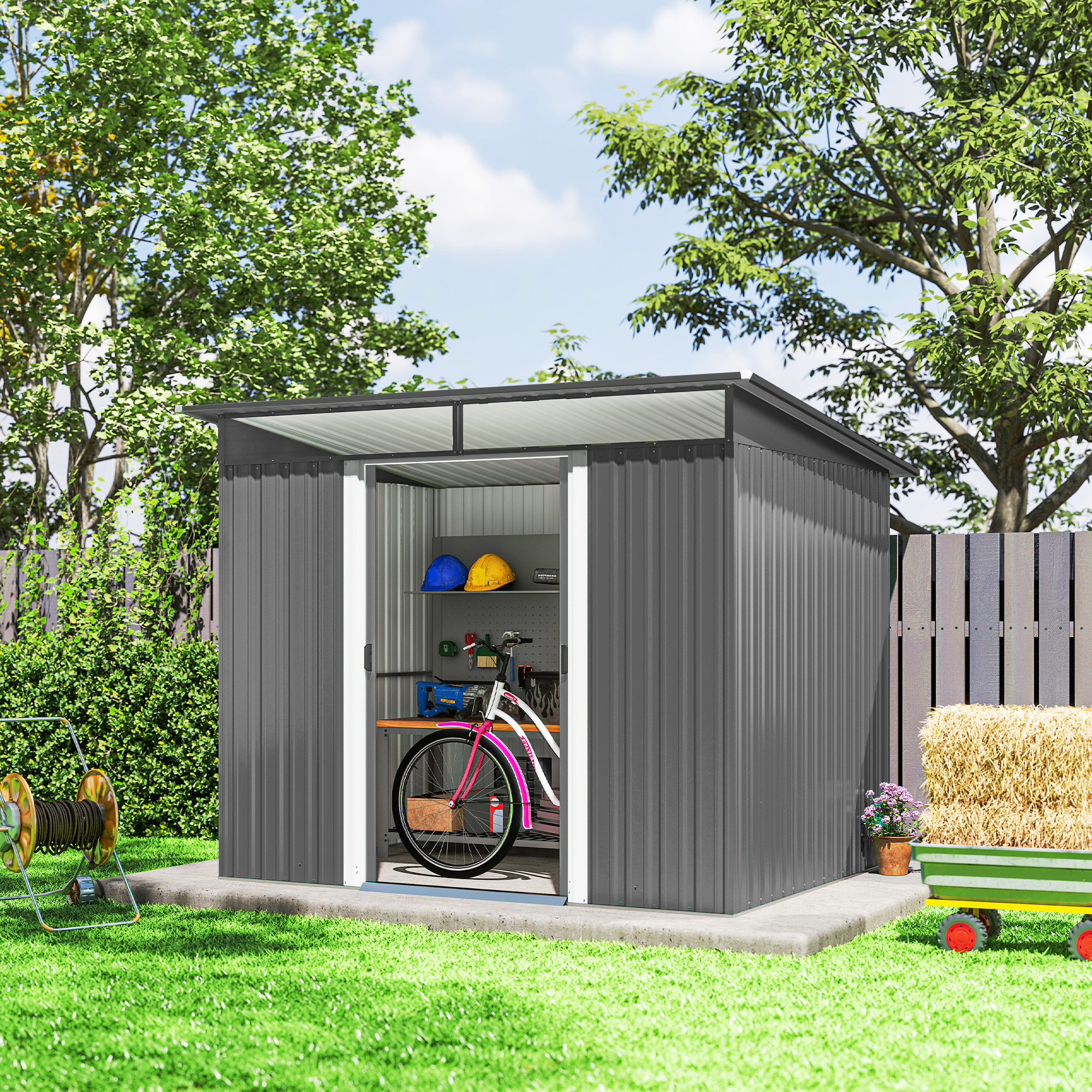 BELARI Steel Metal Garden Shed - Light Grey