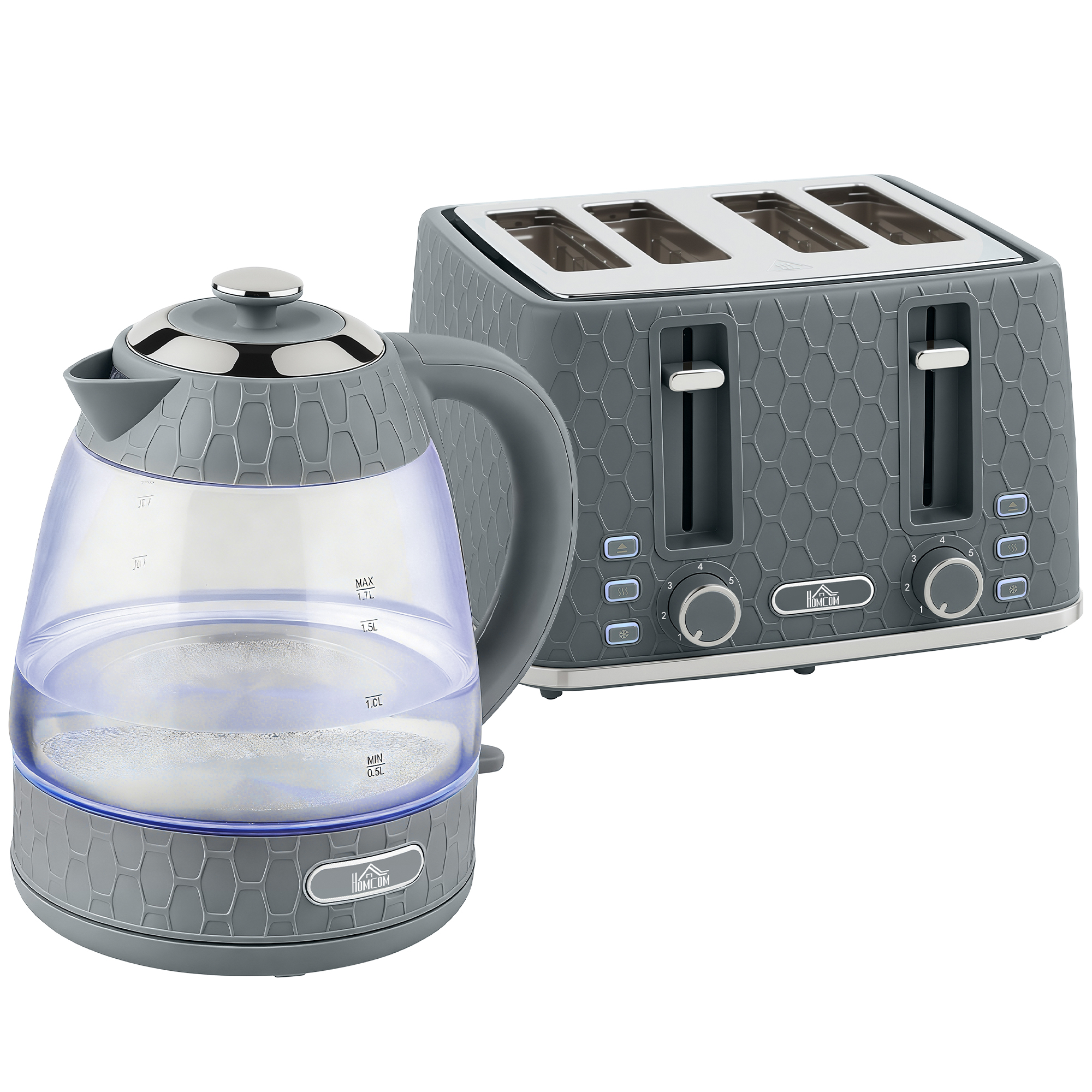 AUREOS Steel Kettle and Toaster Set - Grey