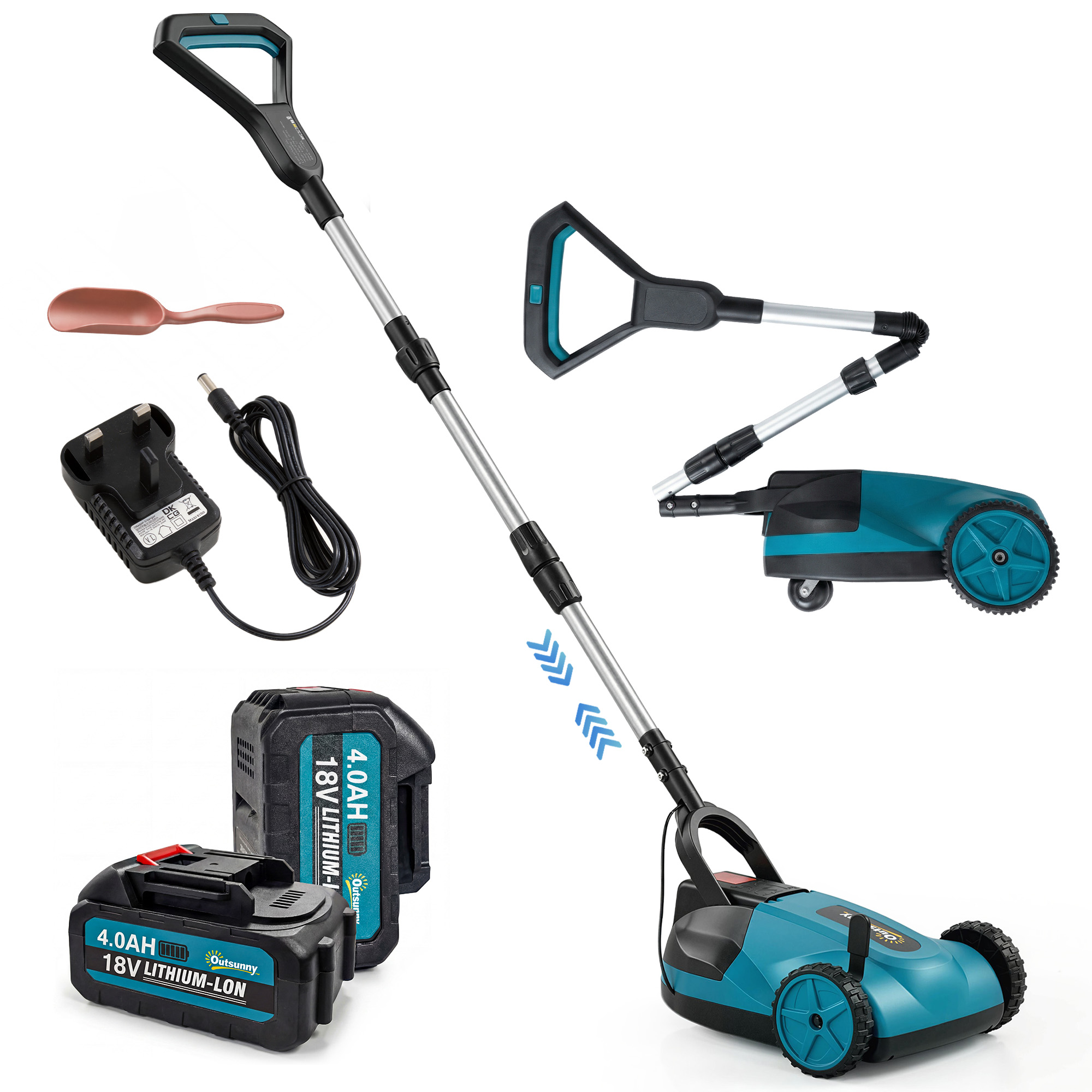 Foxen Blue Aluminium Cordless Lawnmower - 33cm