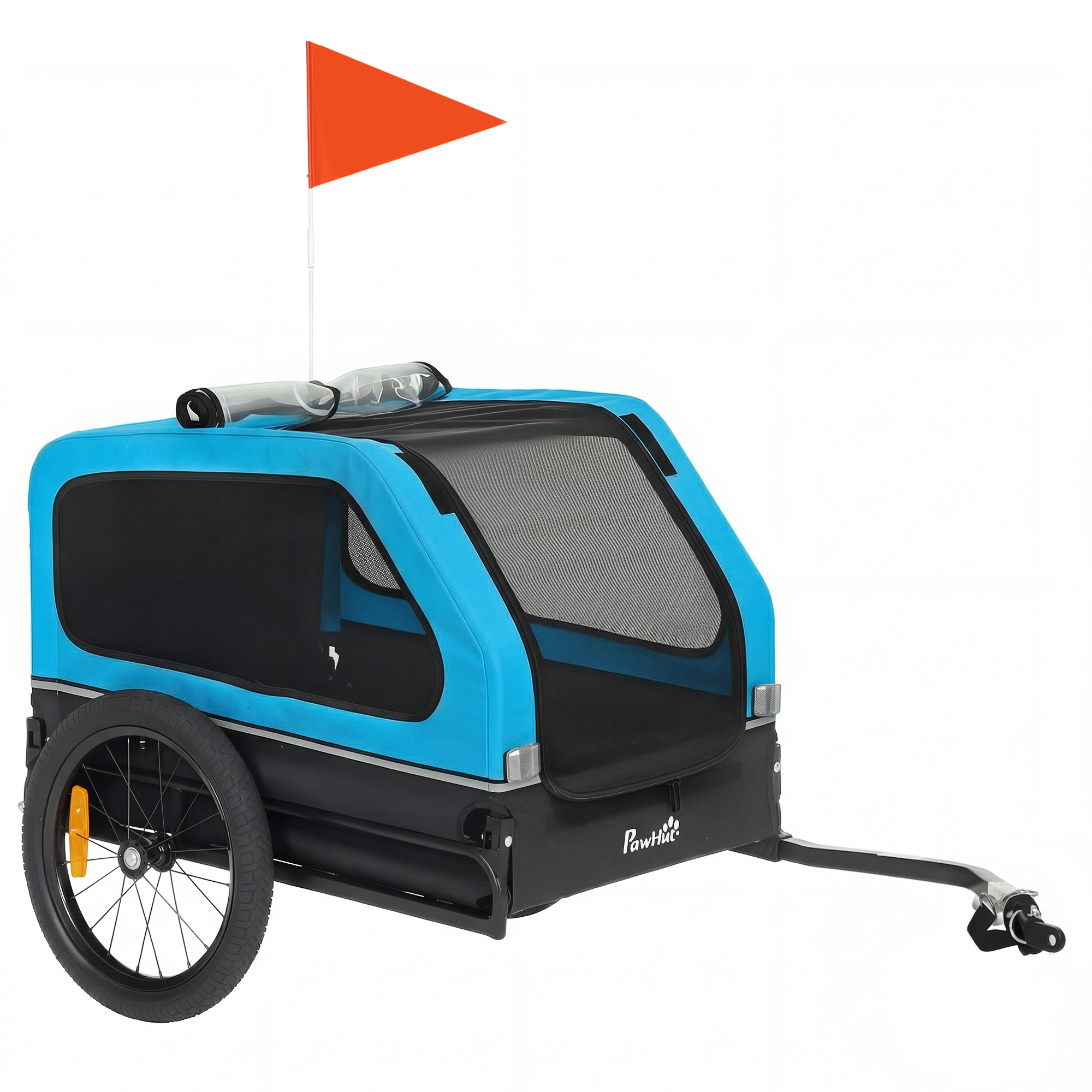 BURGHLEY Dog Bike Trailer with Ramp, Quick Release Frame, Universal Coupler and Reflectors - Blue and Black