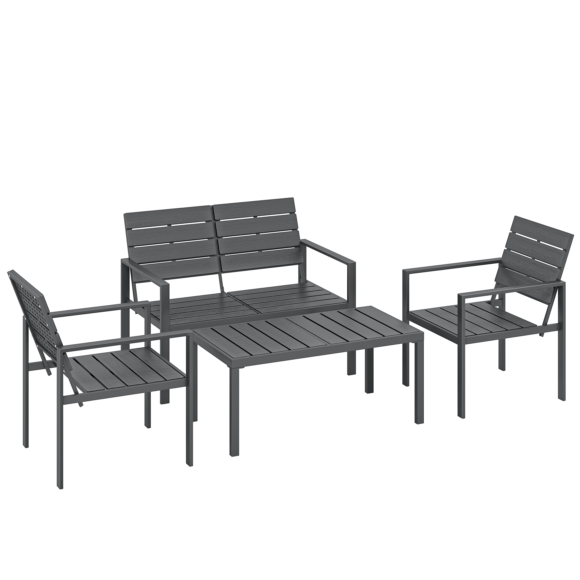 Camwick Dark Grey Metal Sofa Set with 2 Armchairs - 104cm