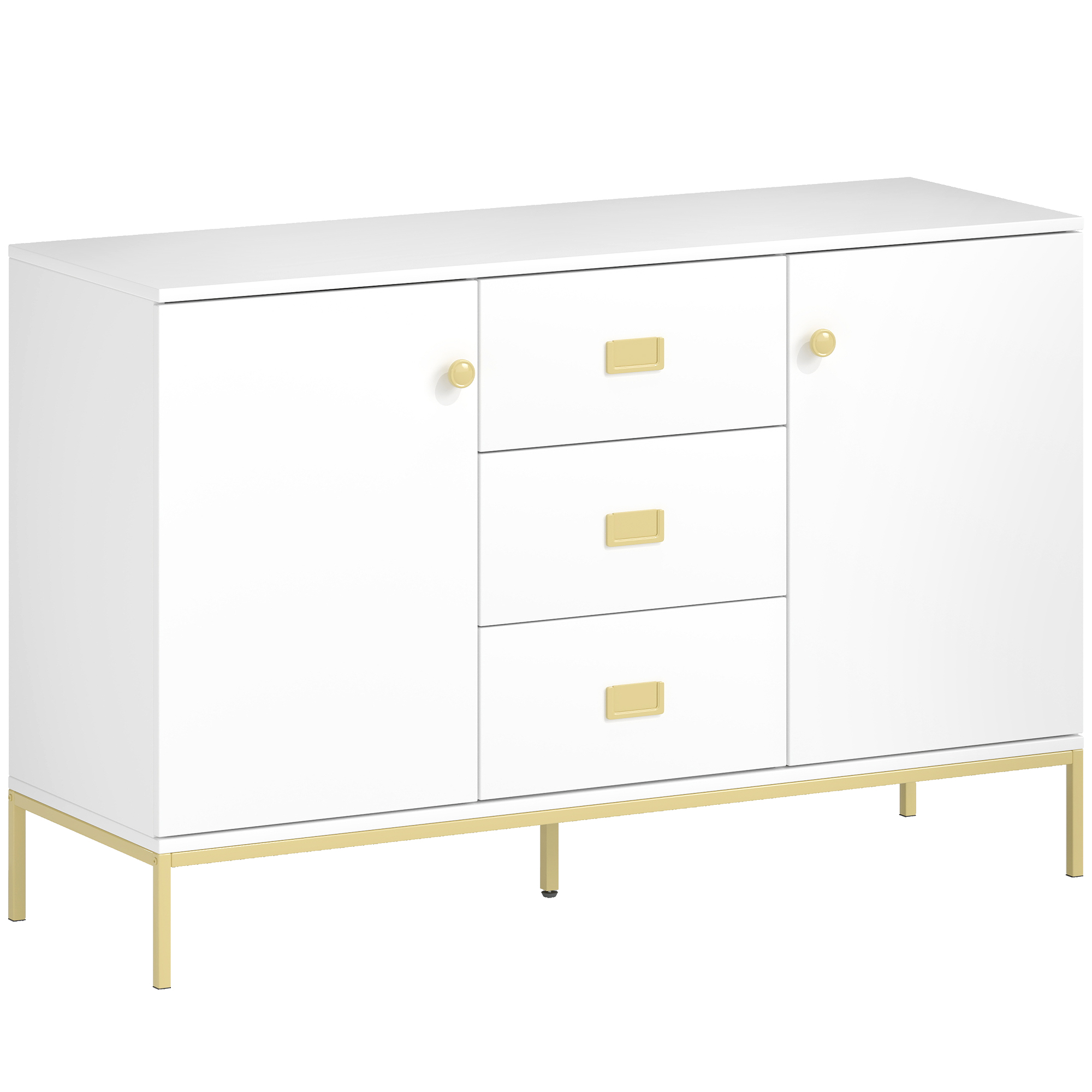 AVEBURY Modern Sideboard Storage Cabinet with Gold Tone Accents - White