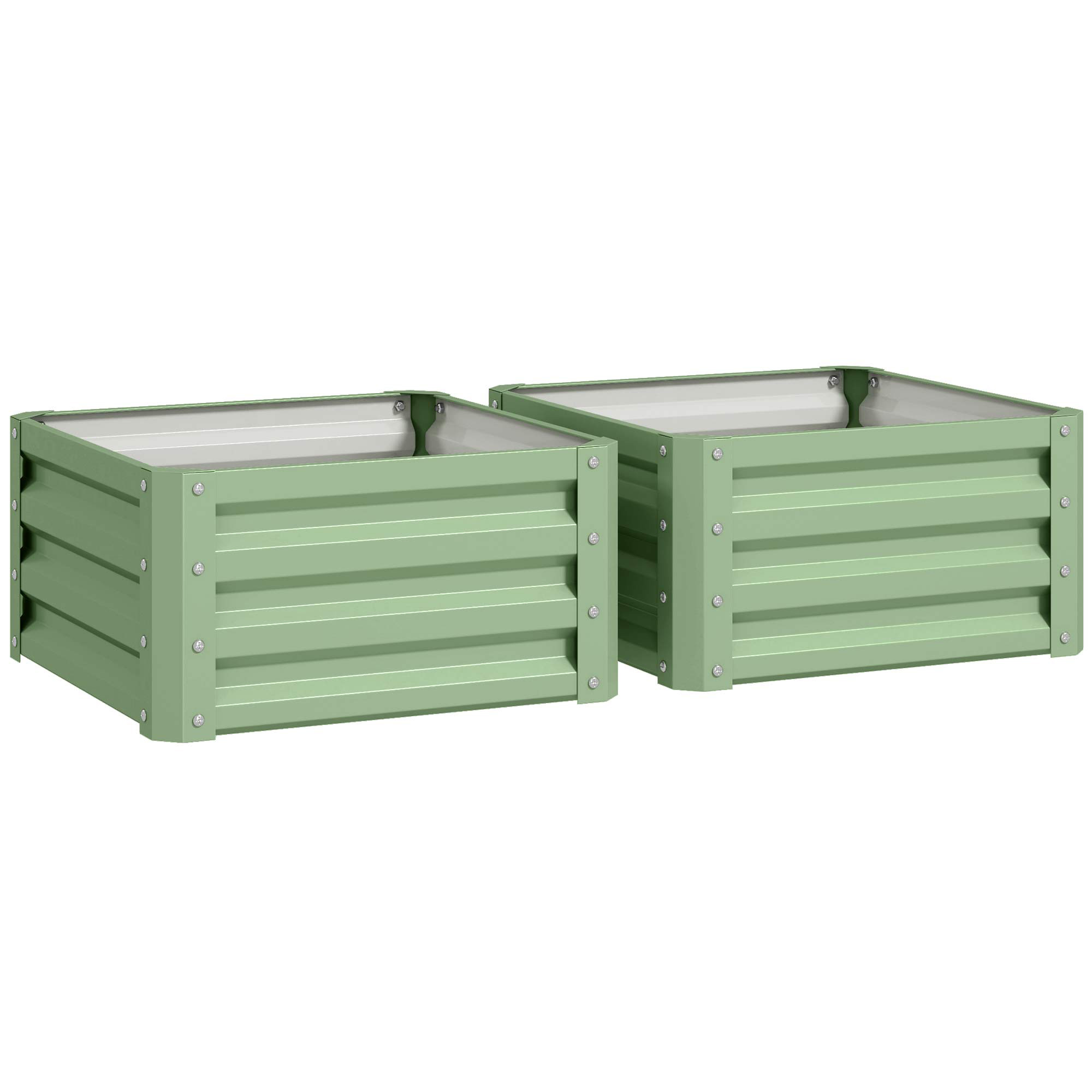 BARNFIELD Set of 2 Steel Garden Planter Boxes, 60 x 60 cm - Light Green