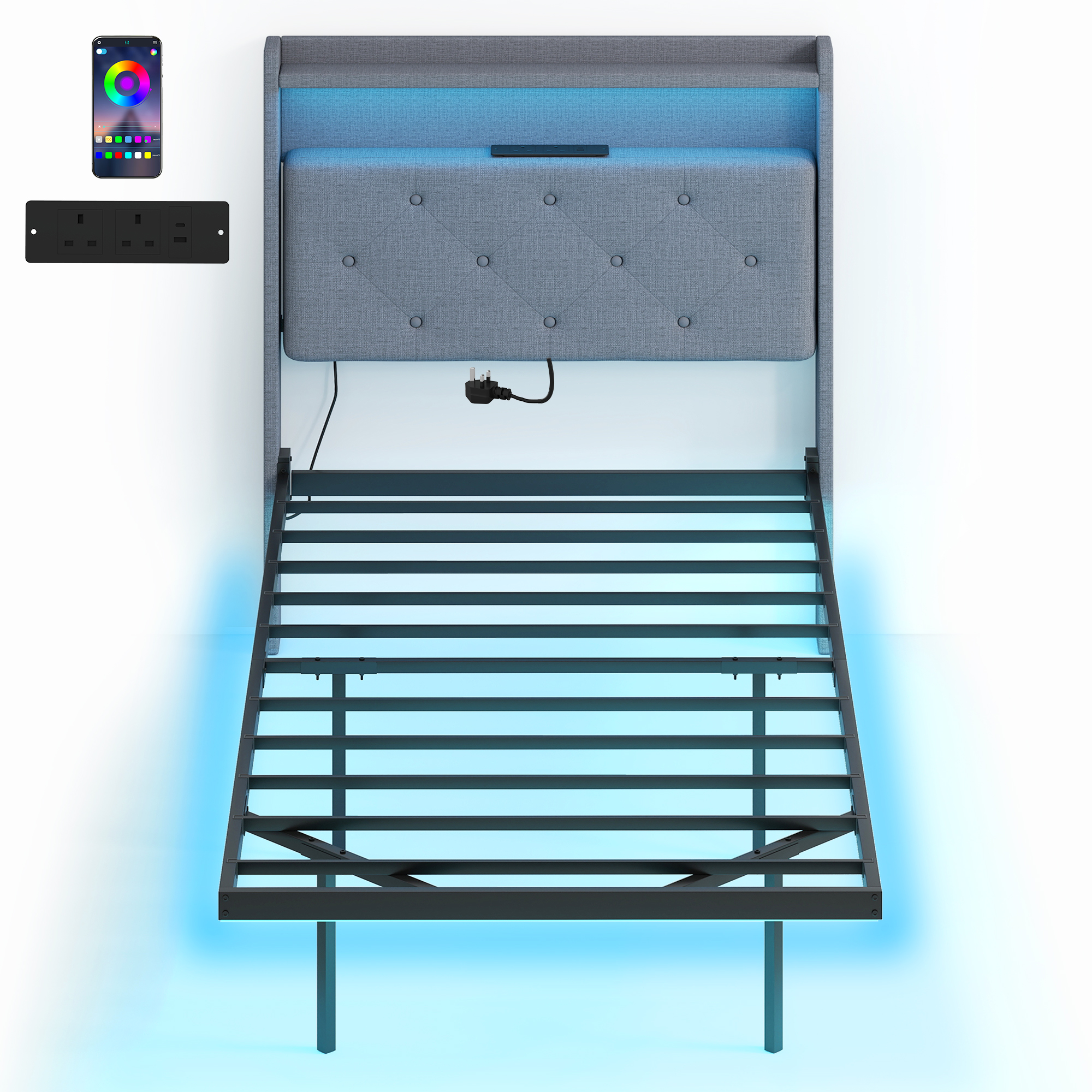 Dormere Single Metal Bedframe with LED Light - Grey