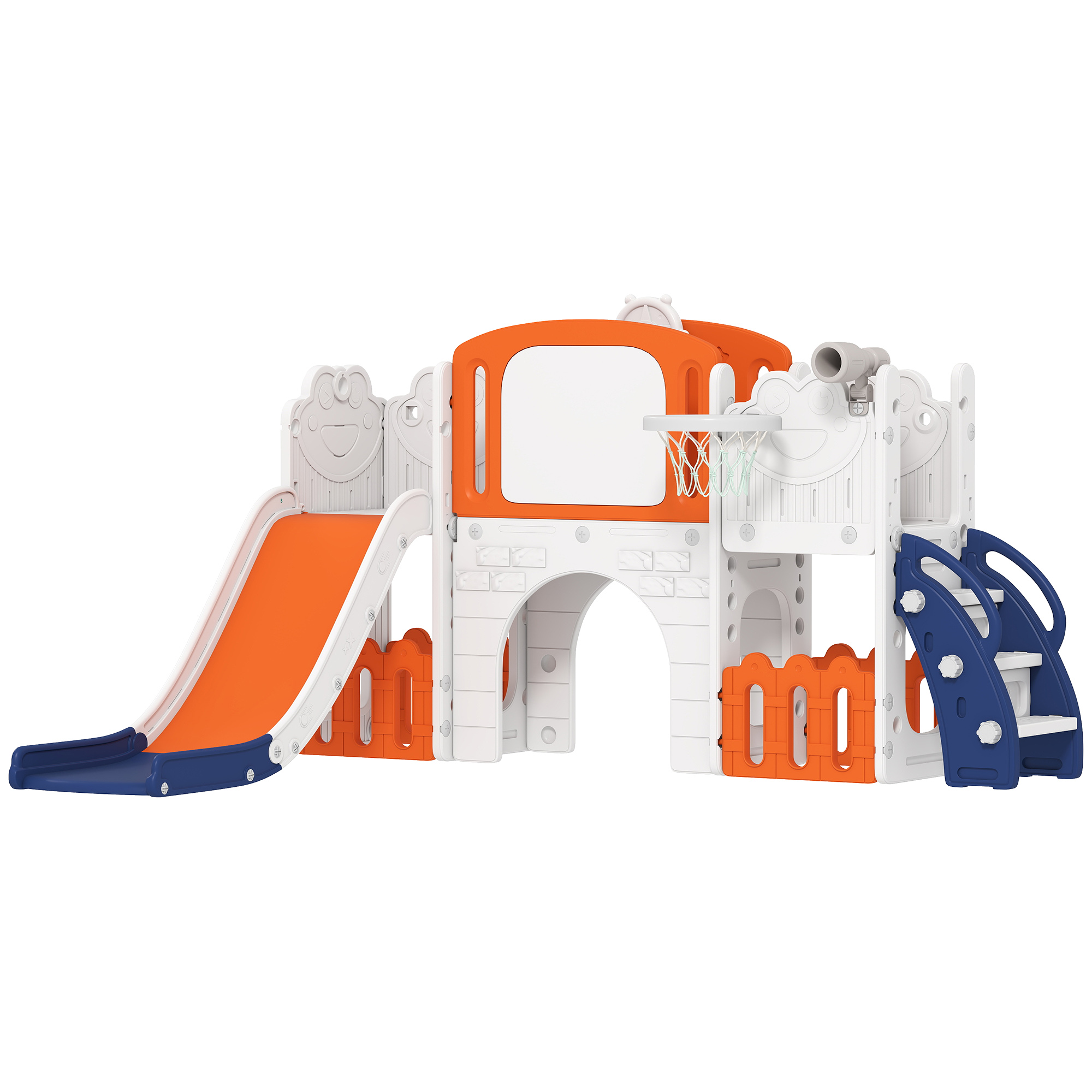 Oakvale Orange HDPE 7 in 1 Kids Slide Set with Basketball Hoop - 150cm