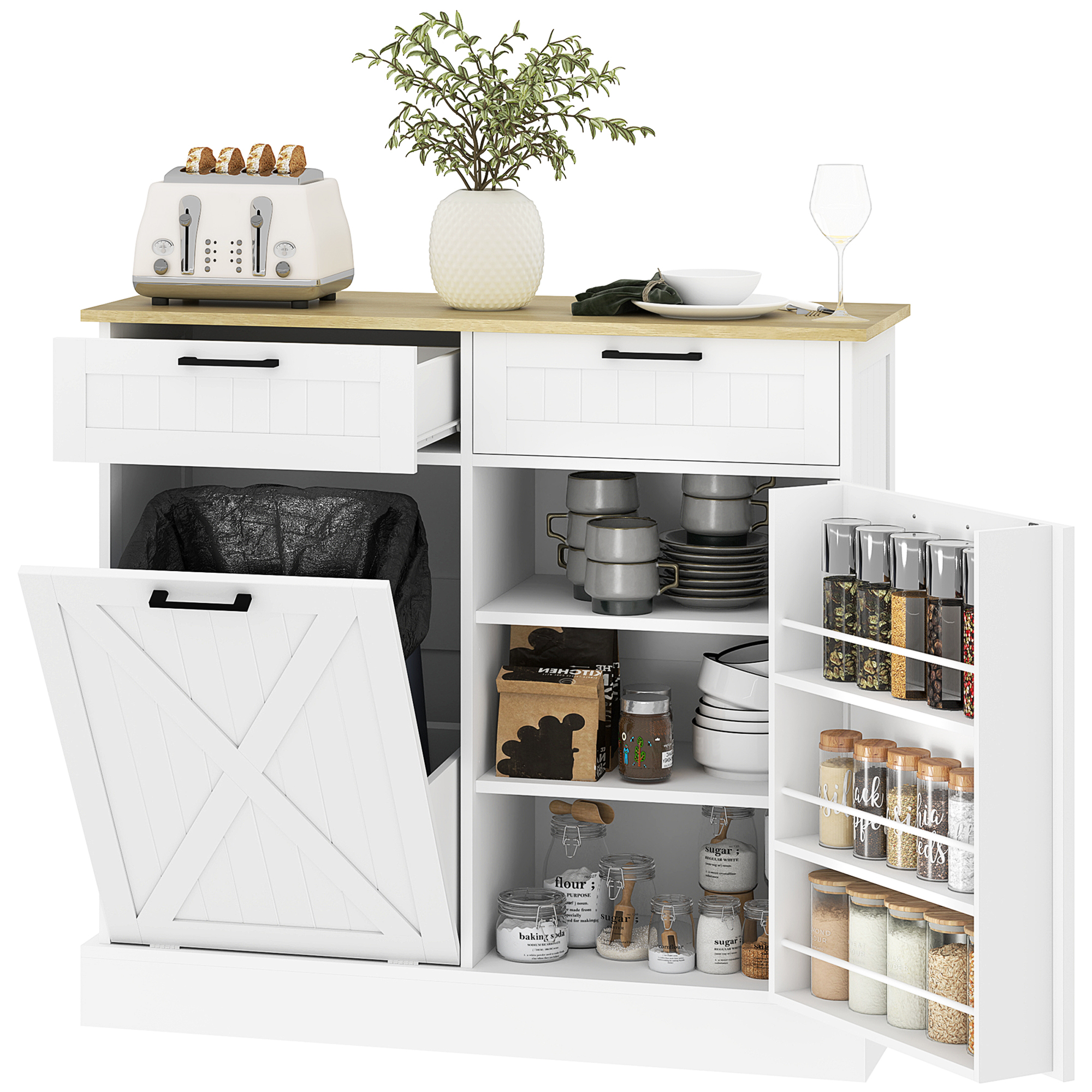 Belena White Sideboard with 2 Drawers, Adjustable Shelves - 100cm