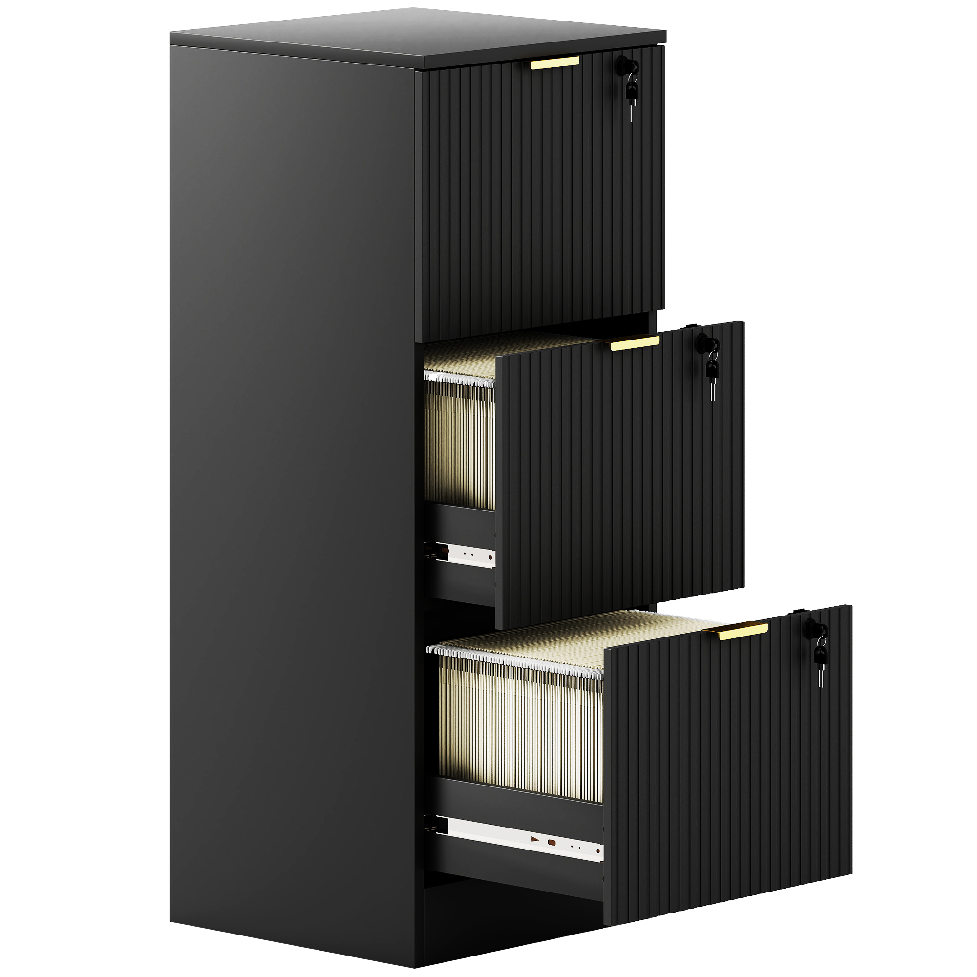 Wexlyne Black MDF File Cabinet with 3 Lockable Drawers - 40cm
