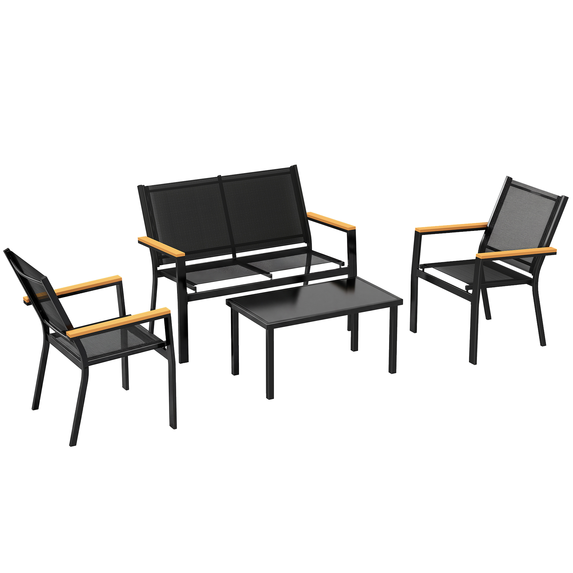 Kenune Black Tempered Glass 4 Seater Sofa Set - 110cm