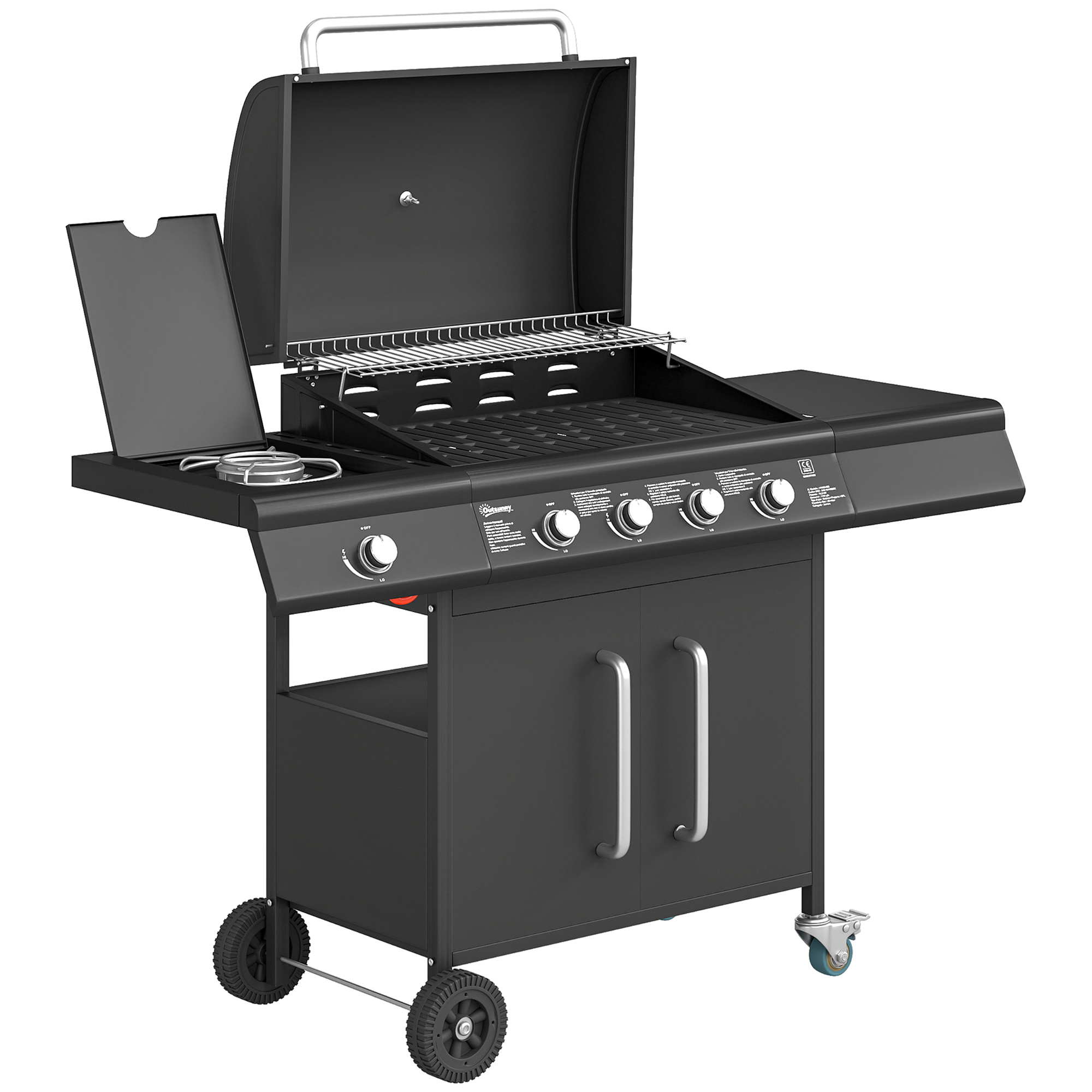 Valbury Black Stainless Steel Barbecue Grill Trolley with Side Table - 129.5cm