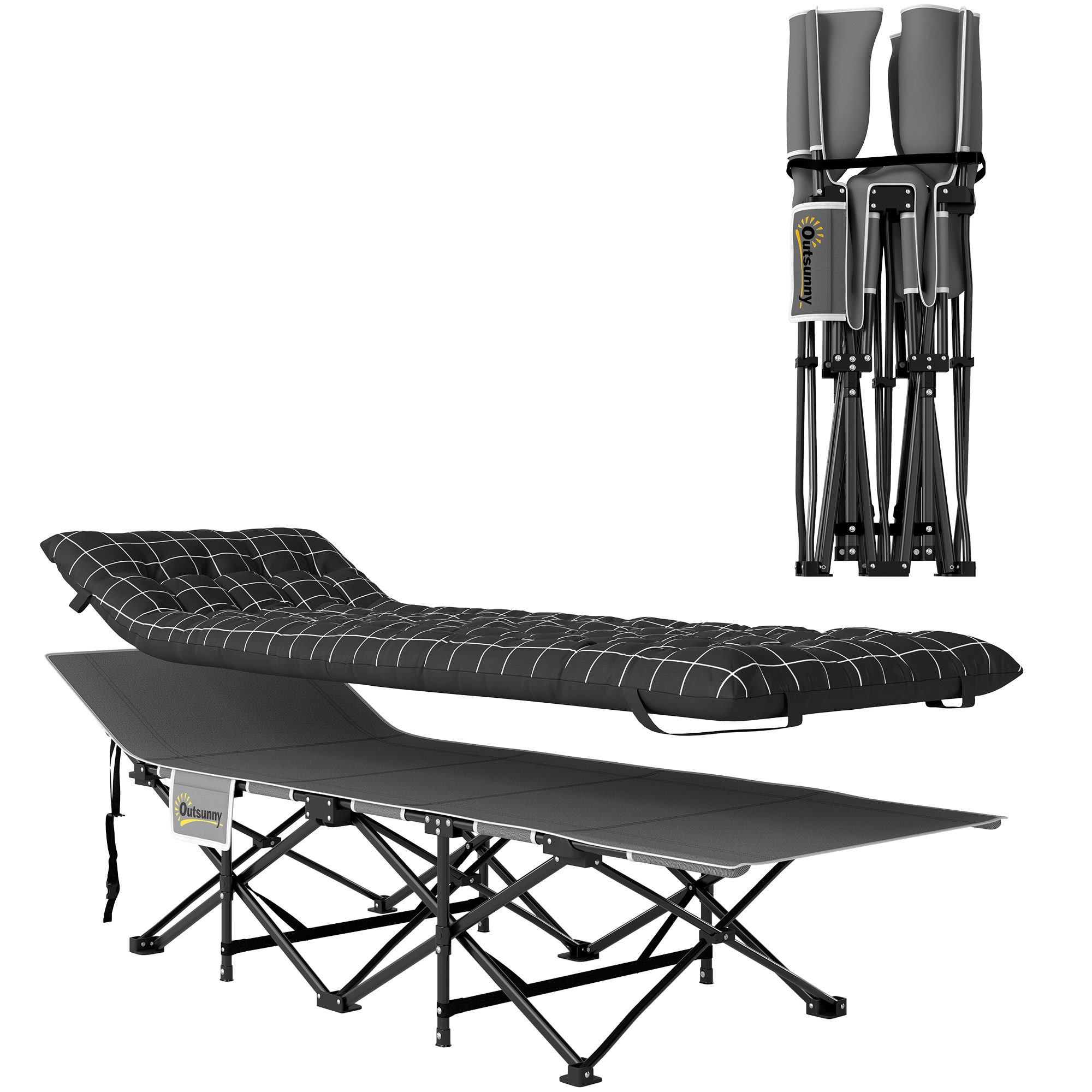 Zenen Metal Camping Cot Bedframe with Mattress and Storage - Black