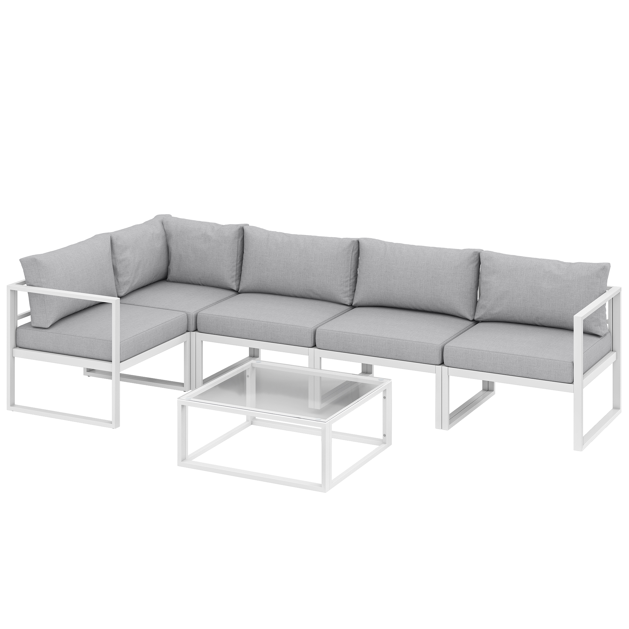 Glyhall Aluminium 5 Seater Corner Sofa Set - Grey