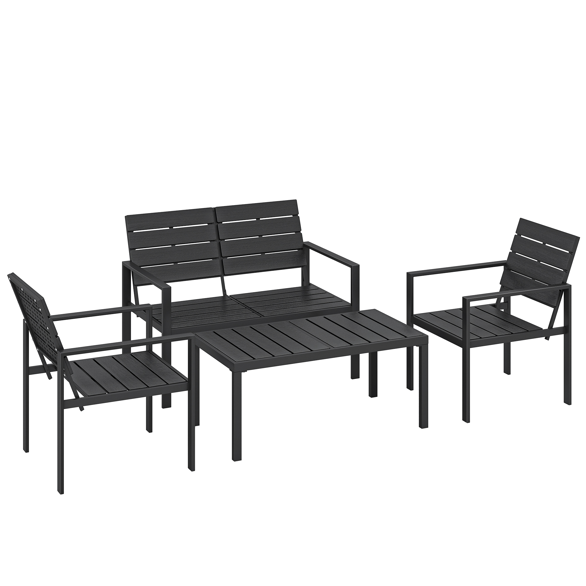 Camwick Black Metal Sofa Set with 2 Armchairs - 104cm