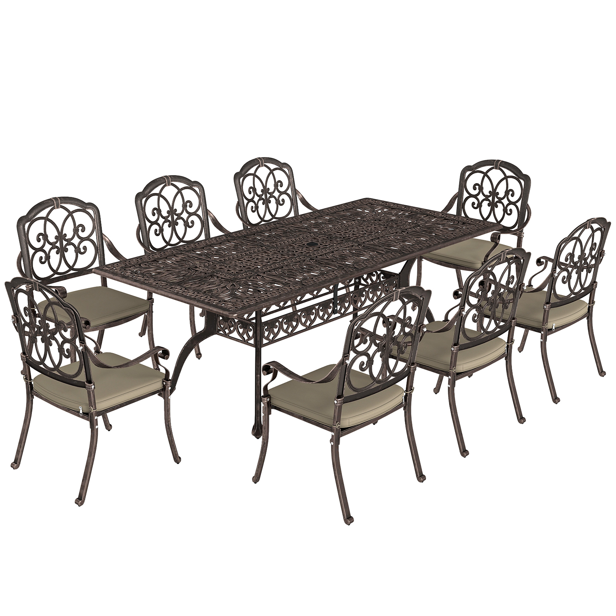 Coron Khaki Aluminium 9 Piece Garden Table and Chairs Set - 106cm