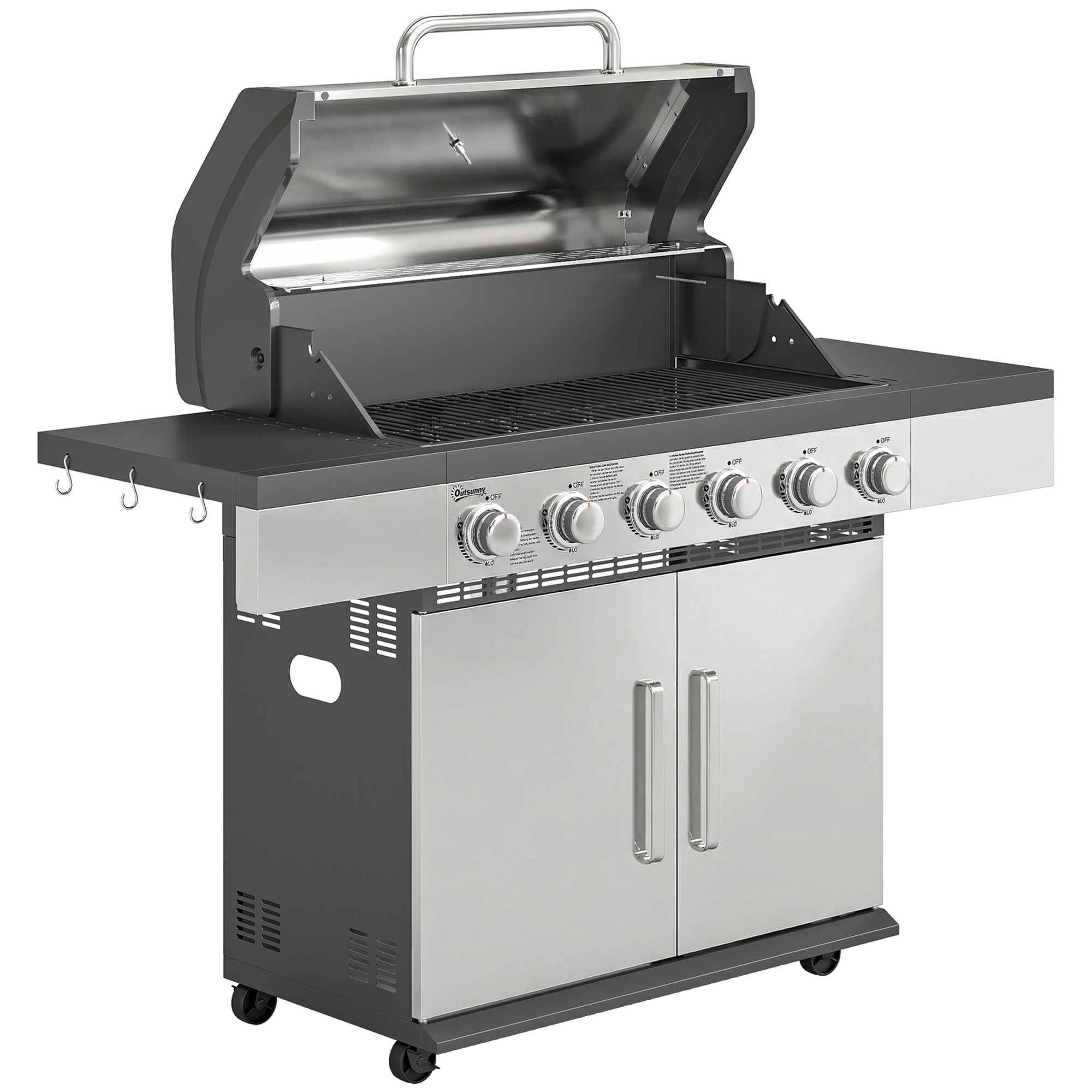 Belhall Silver Steel Portable Gas Barbecue Grill with Warming Rack - 143cm