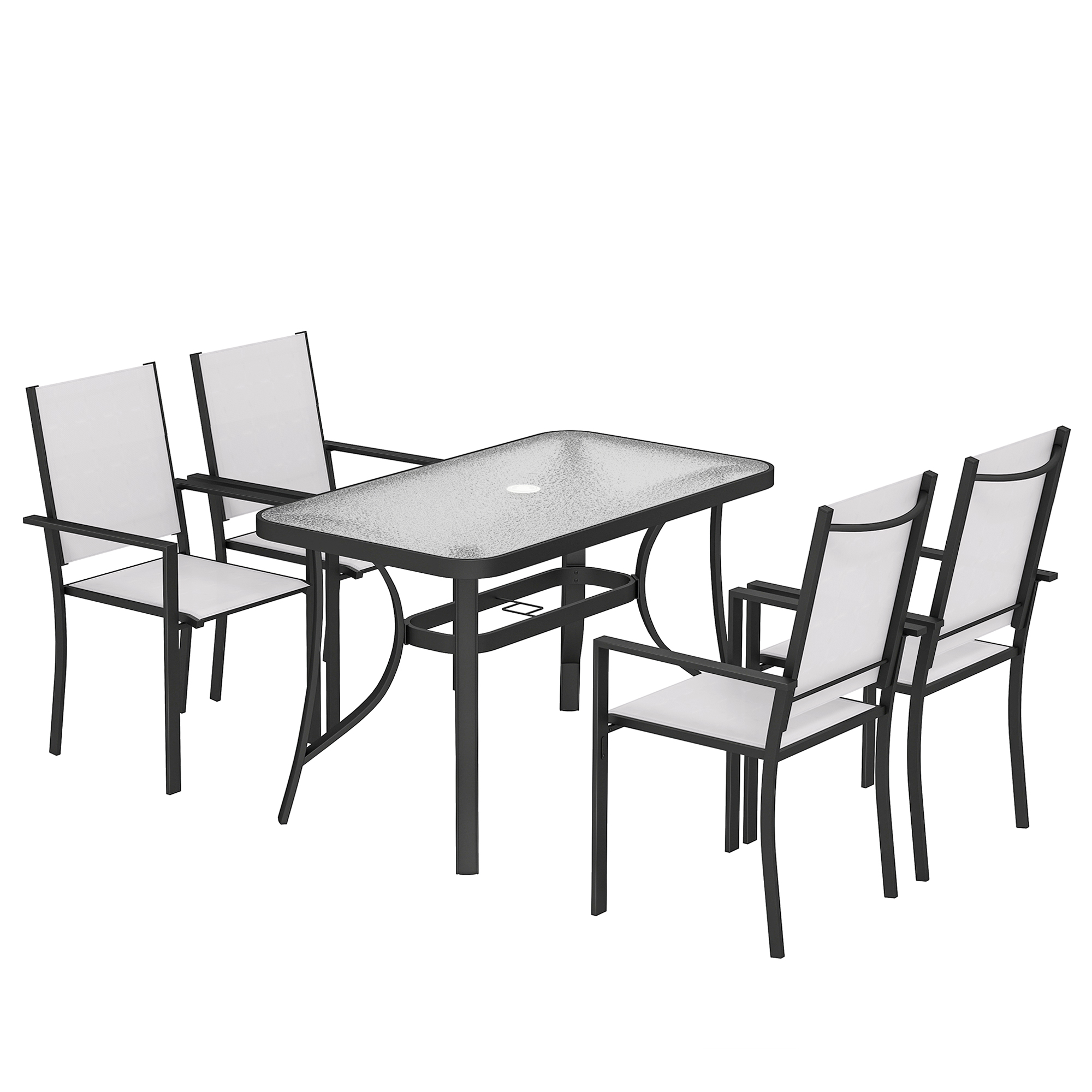 Norier Light Grey Tempered Glass 4 Seater Dining Set with Umbrella Hole - 120cm