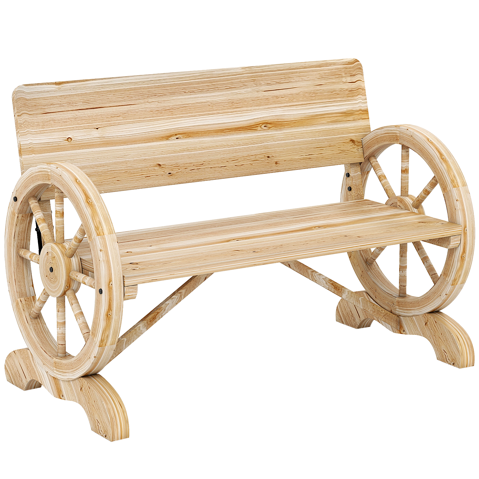 Prithor Natural Fir Wood Wheel Bench - 58cm
