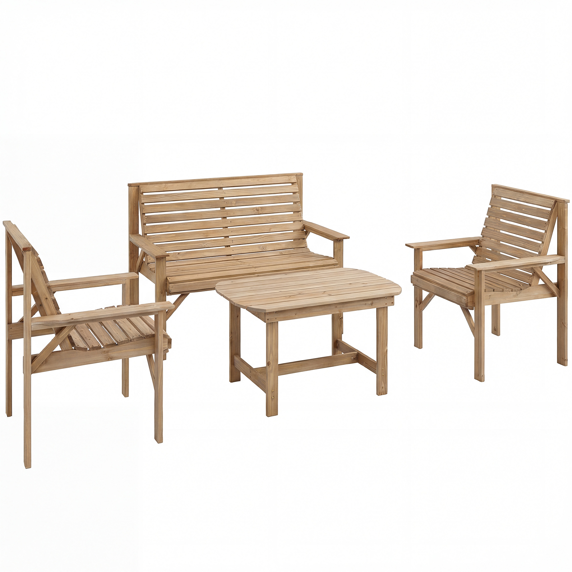 Camton Natural Fir Wood Sofa Set with 2 Armchairs - 121cm