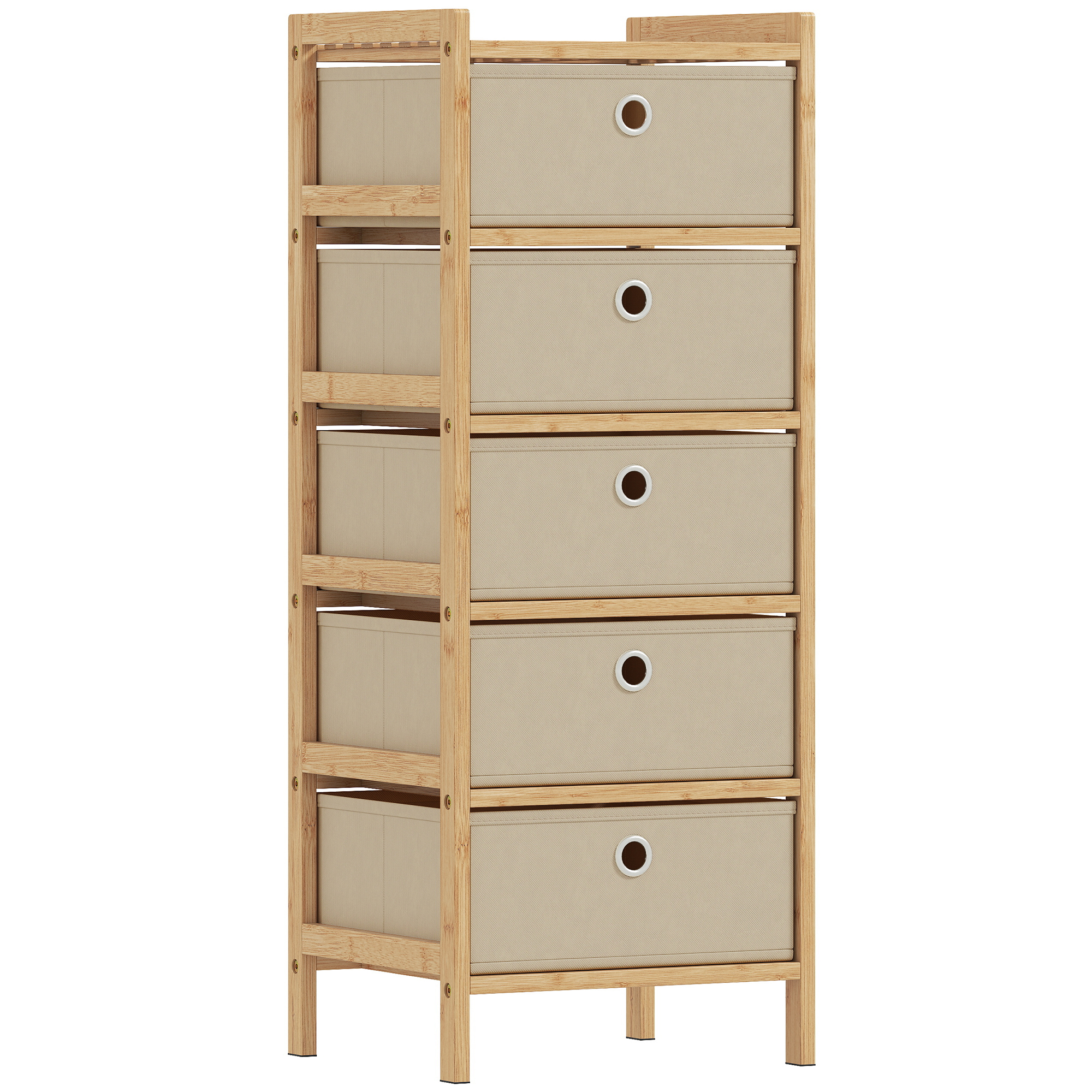 Elmmoor Cream White Fabric Chest of Drawers - Medium-sized, 5 Drawers