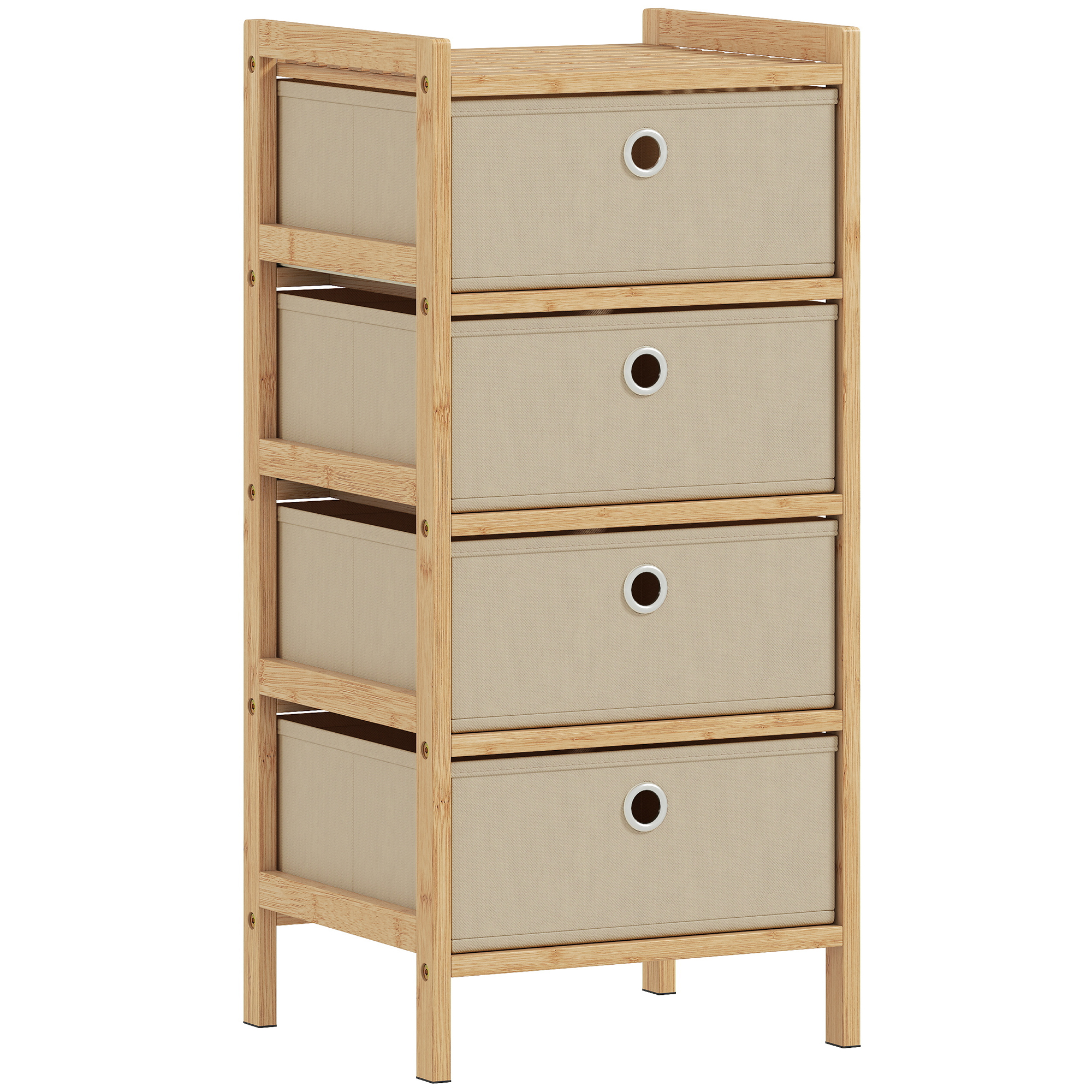 Elmmoor Cream White Fabric Chest of Drawers - Small-sized, 4 Drawers