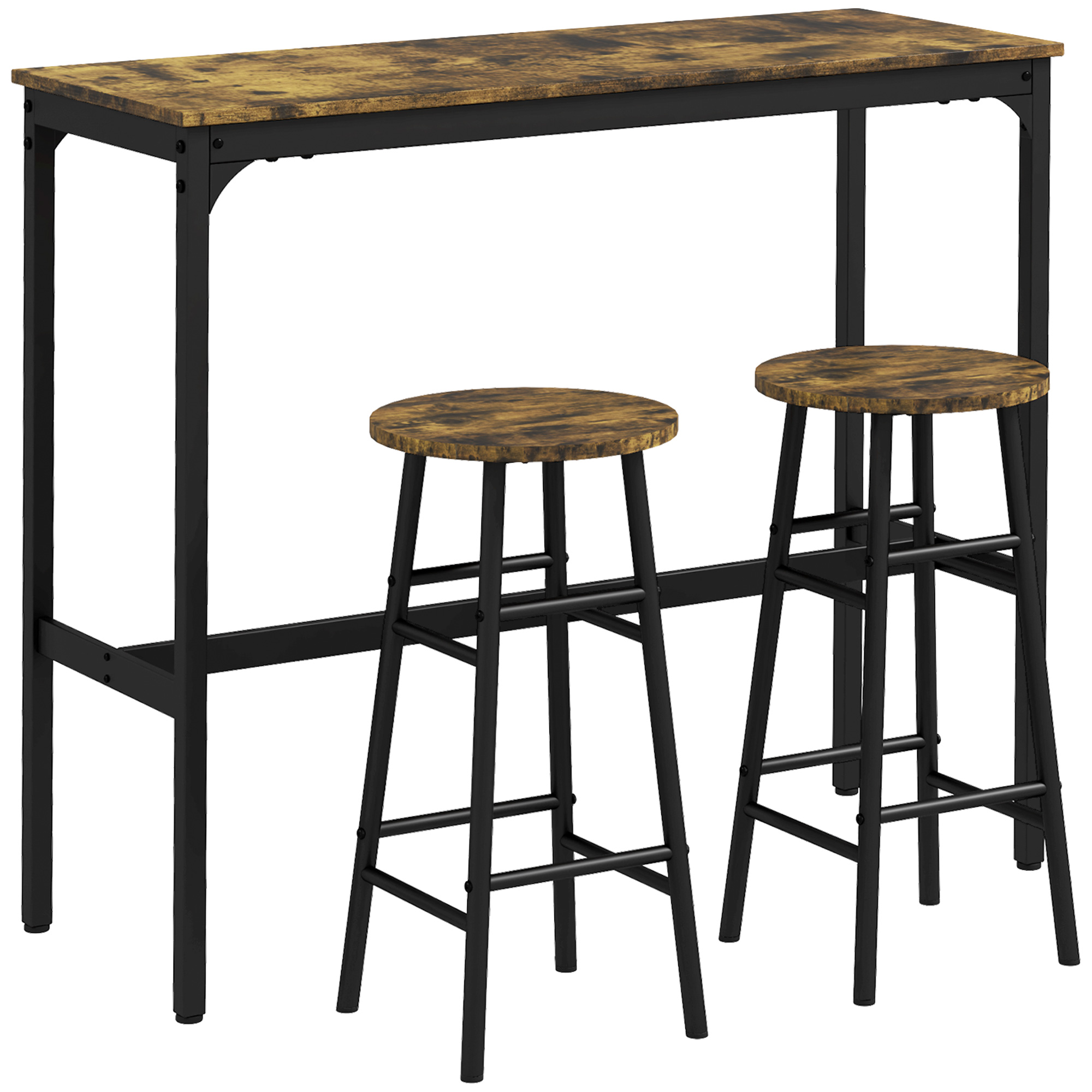 Stamere Brown Bar Table with 2 Stools Set - 105cm