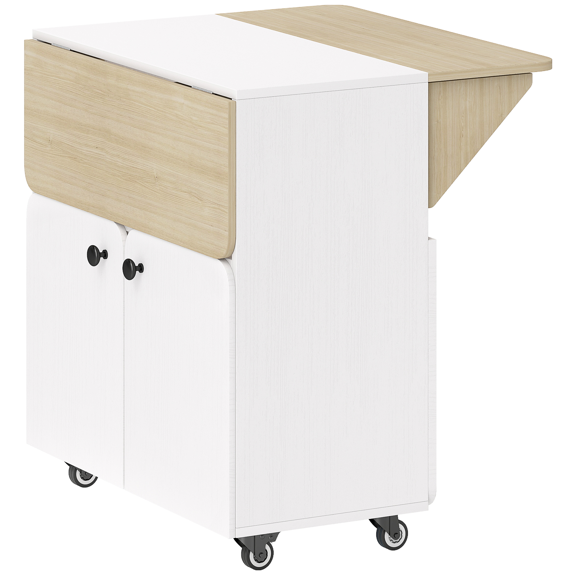 Greara White Dining Table Rolling Drop Leaf - 70cm