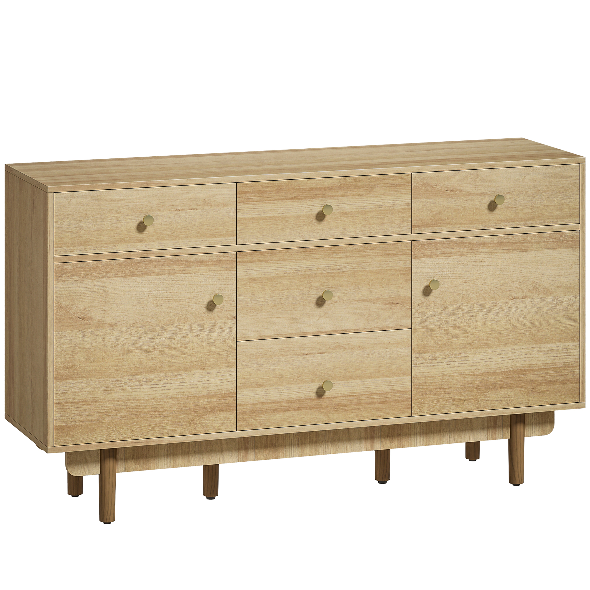 Kenion Walnut Pine Wood Sideboard with 5 Drawers and 2 Cabinets - 38cm