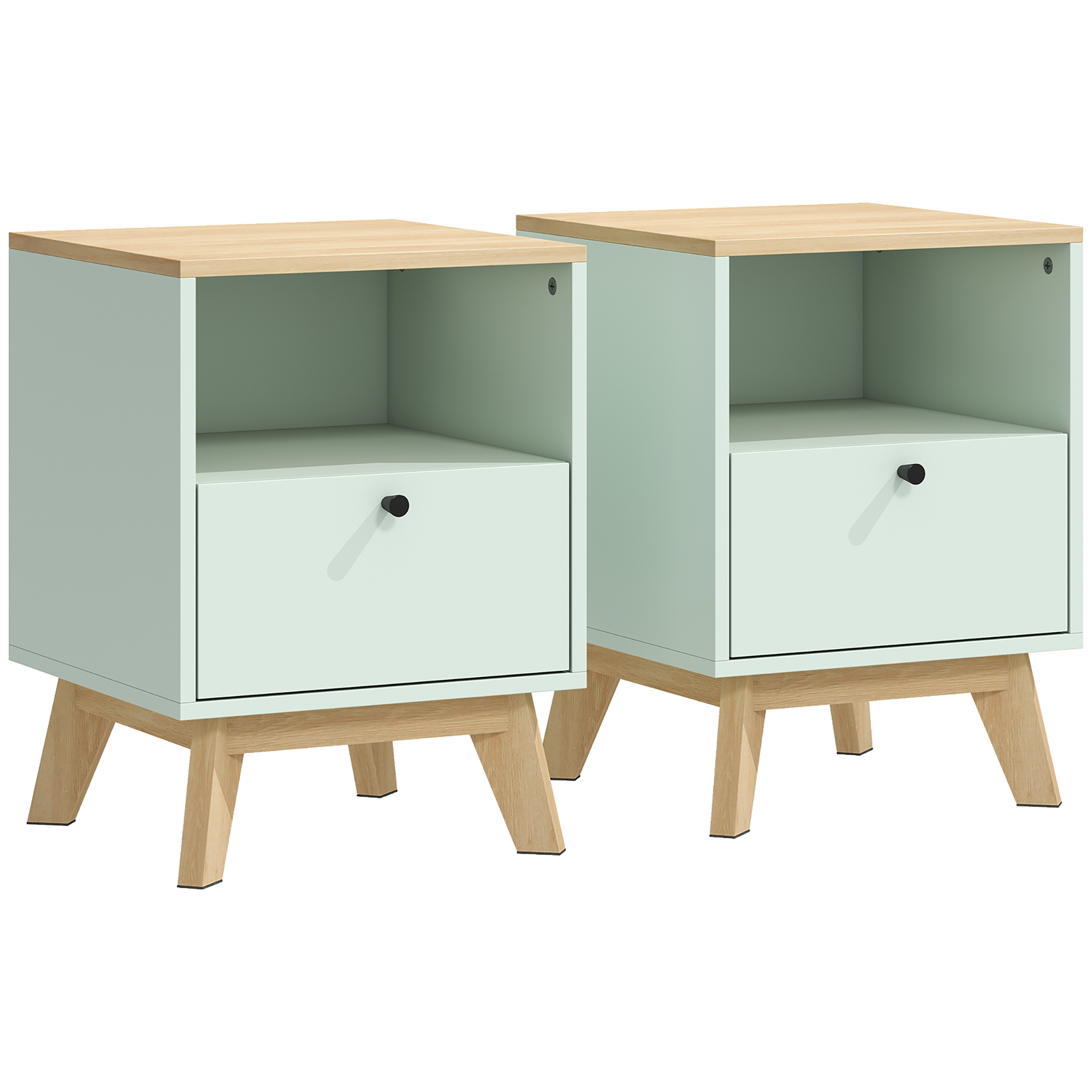 Kenora Light Green Bedside Table Set of 2 - 40cm