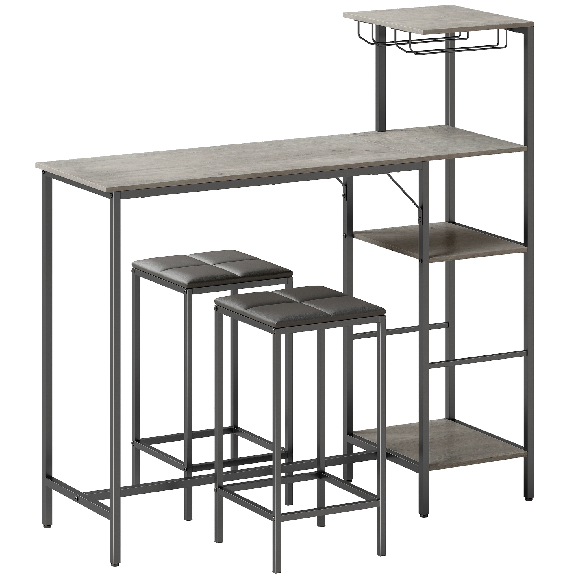 Oakbury Washed Grey Metal Bar Table with 2 Stools Set - 122cm