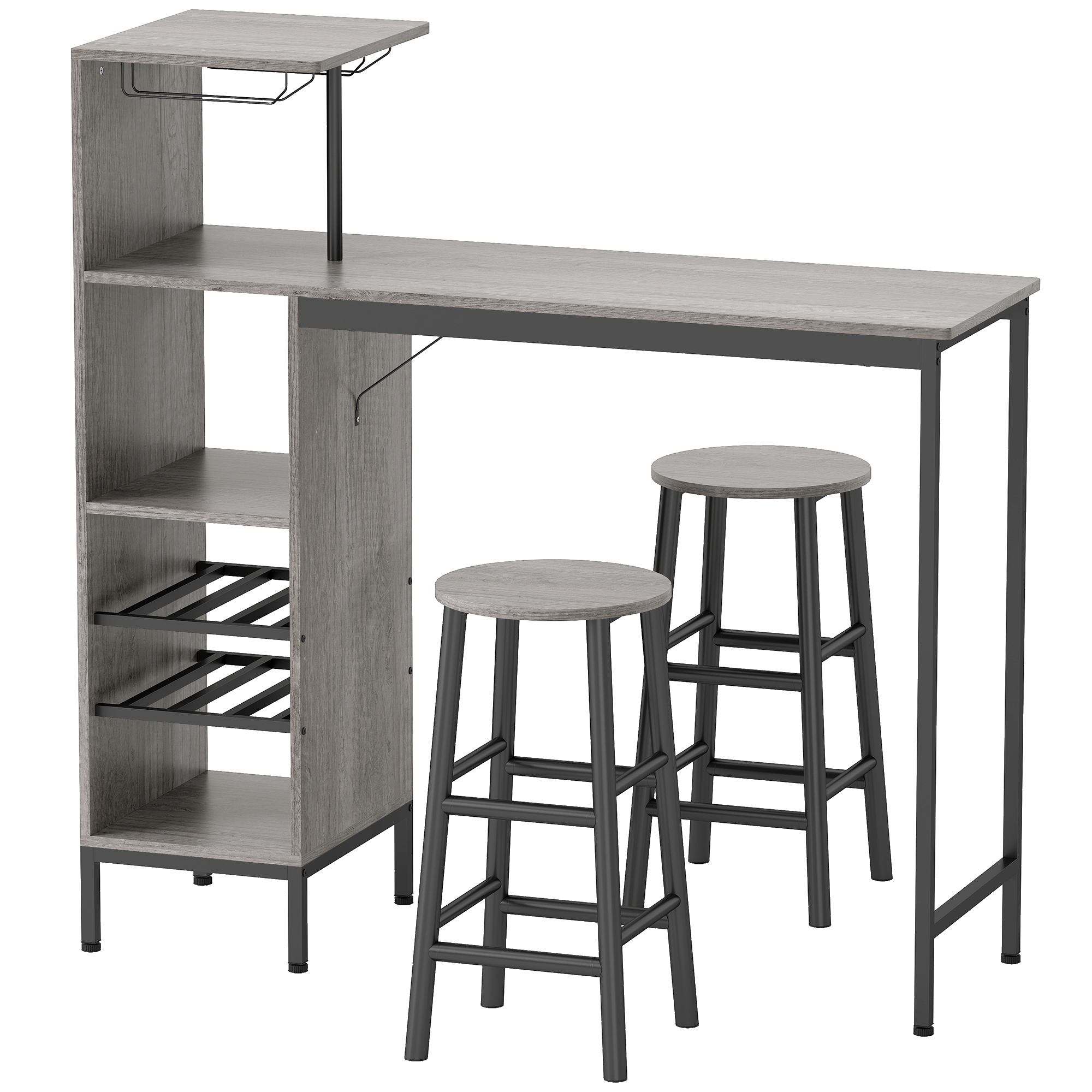 Natural Dining Table with 2 Round Stools Set - 121.5cm