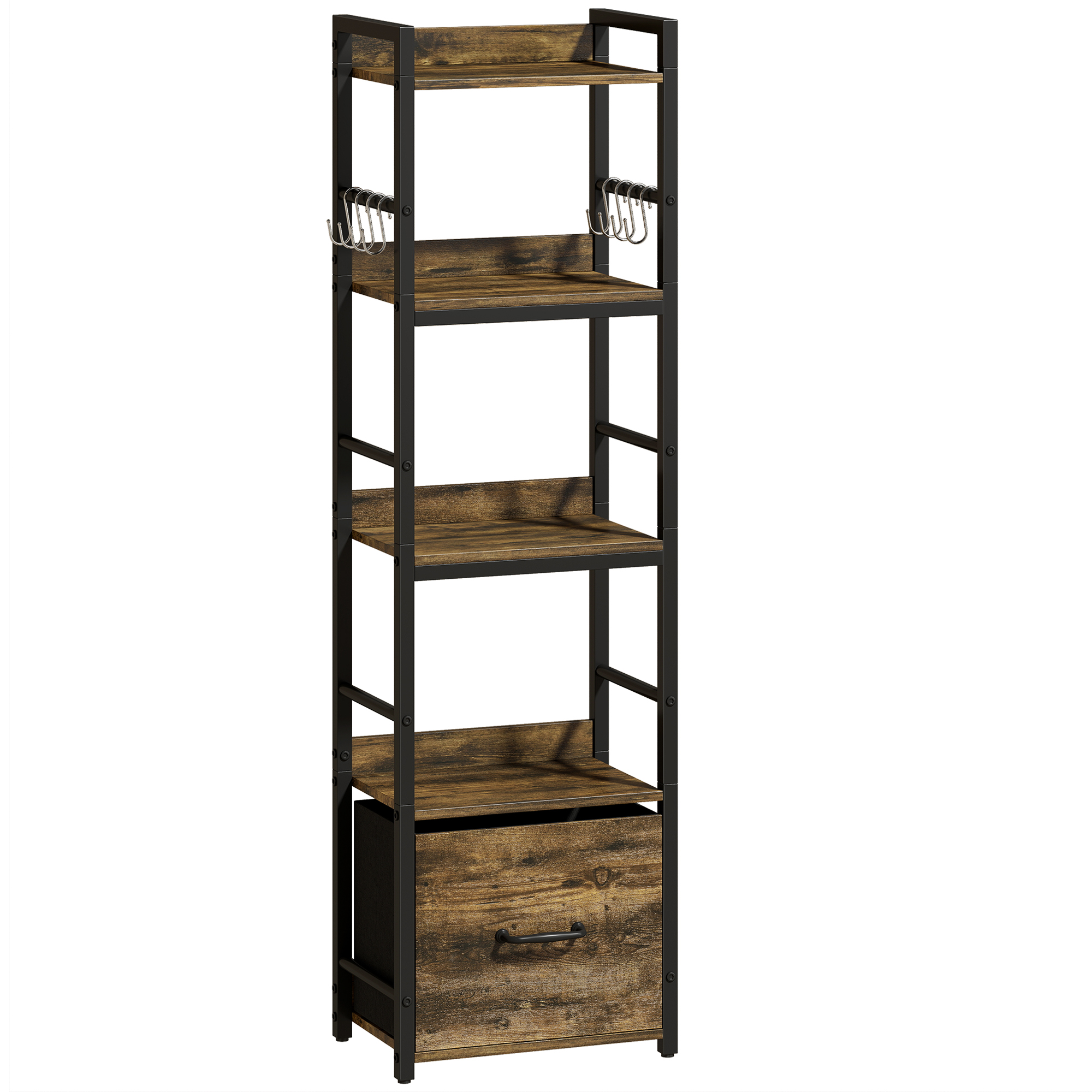 Roswood Rustic Brown Metal 4 Tier Bookcase - 39cm