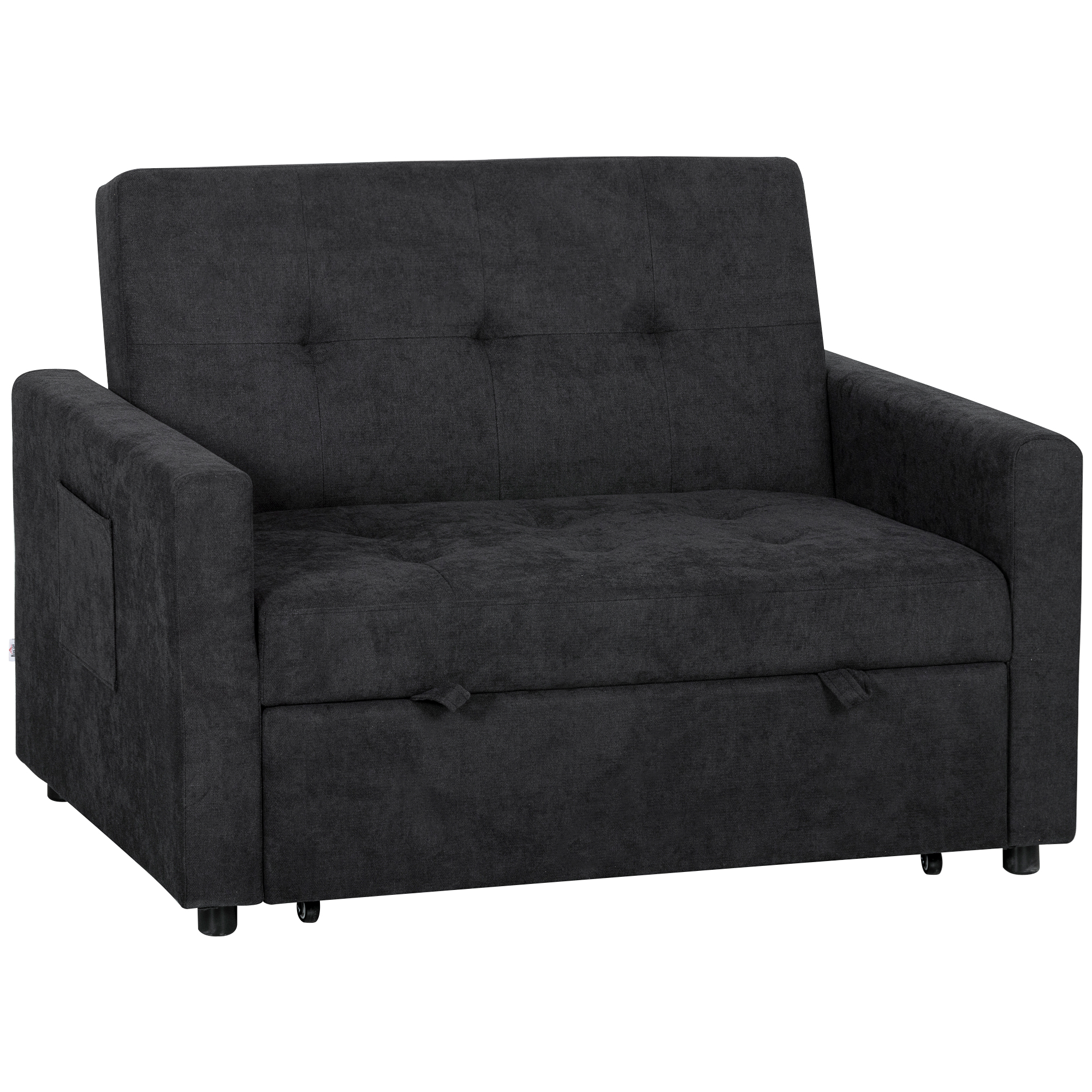 Qualyne Flannel 2 Seater Sofa Bed with 2 Pillows - Black