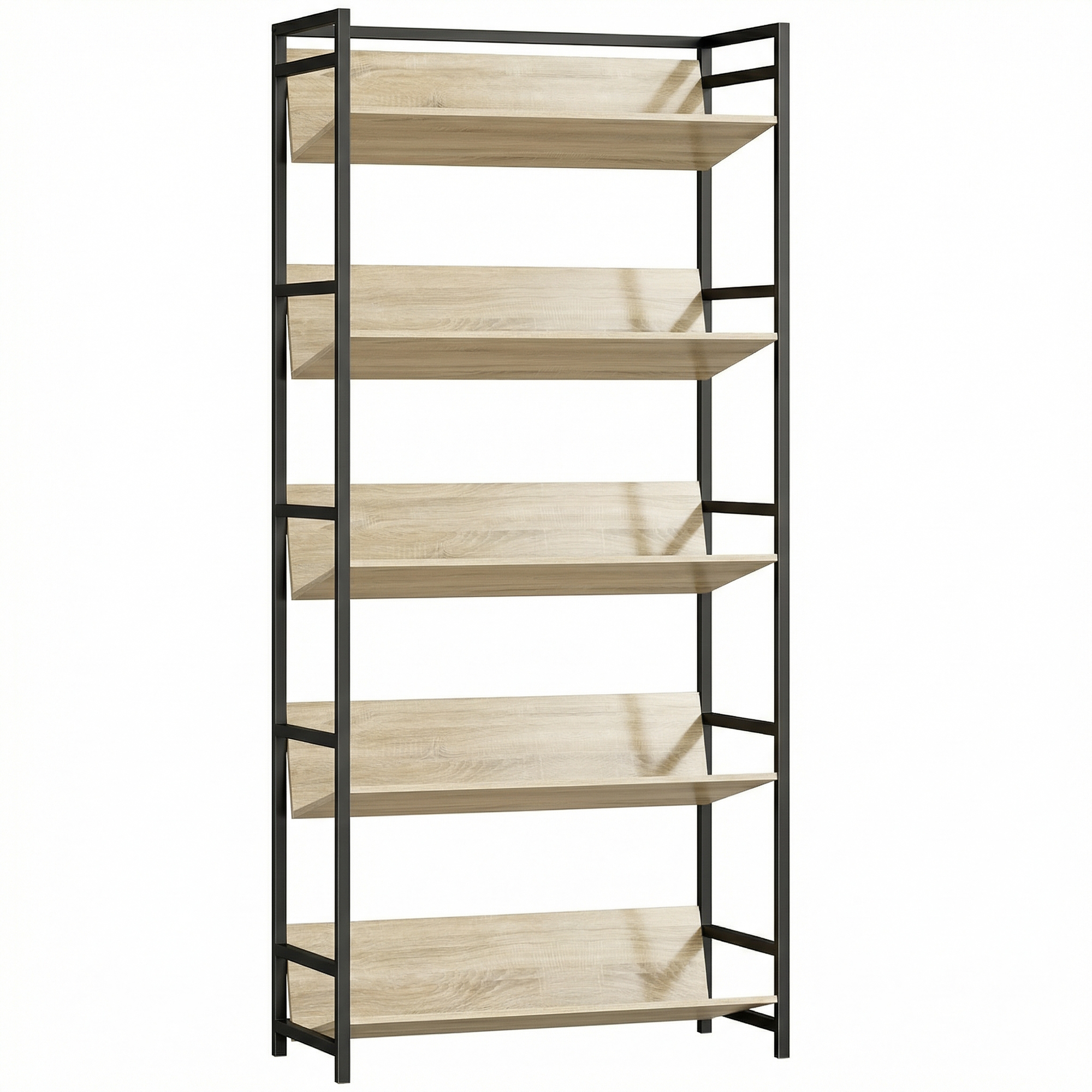 Dormont Oak Steel 5 Tier Bookcase - 80cm