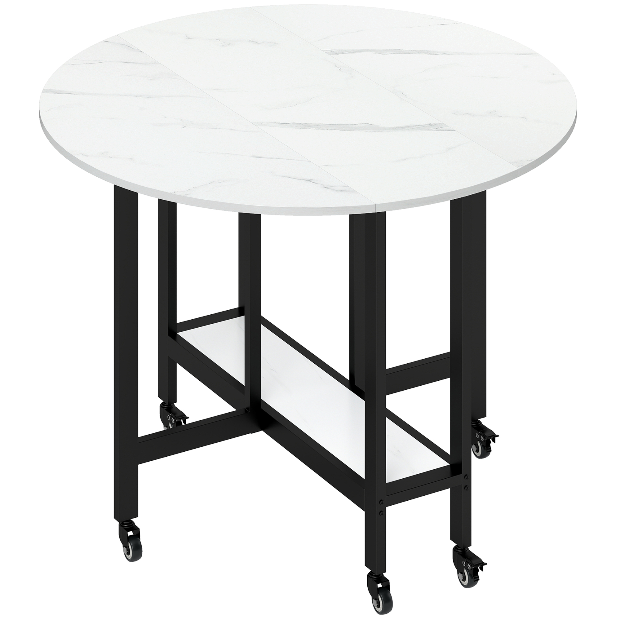 Ashbyrn White Marble Dining Table Drop Leaf - 100cm