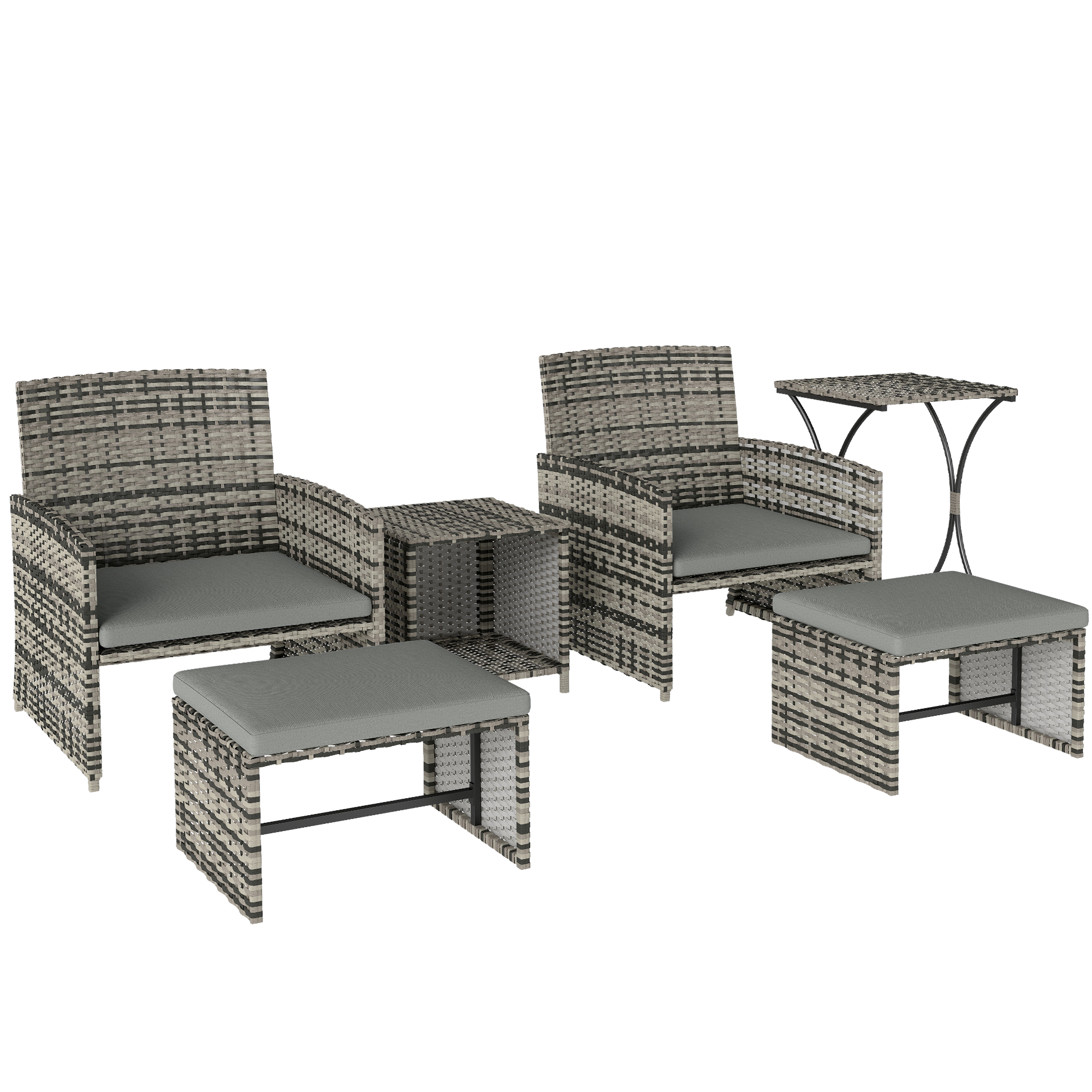 Camheir Light Grey PE Rattan 6 Pieces Garden Furniture Set - 60cm