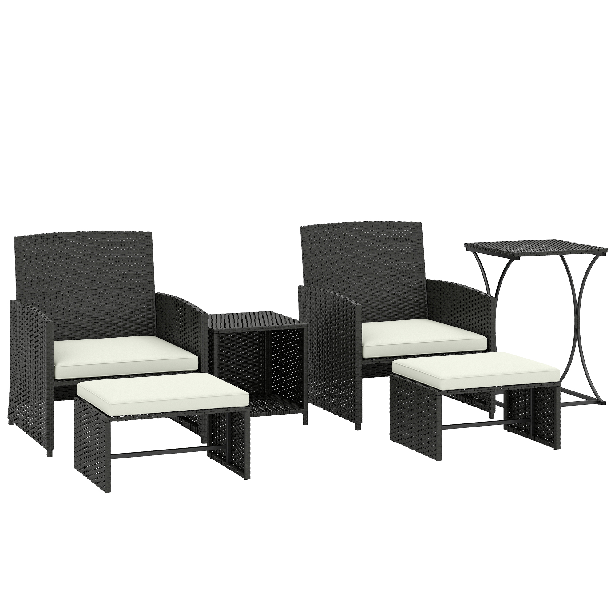 Camheir Cream White PE Rattan 6 Pieces Garden Furniture Set - 60cm