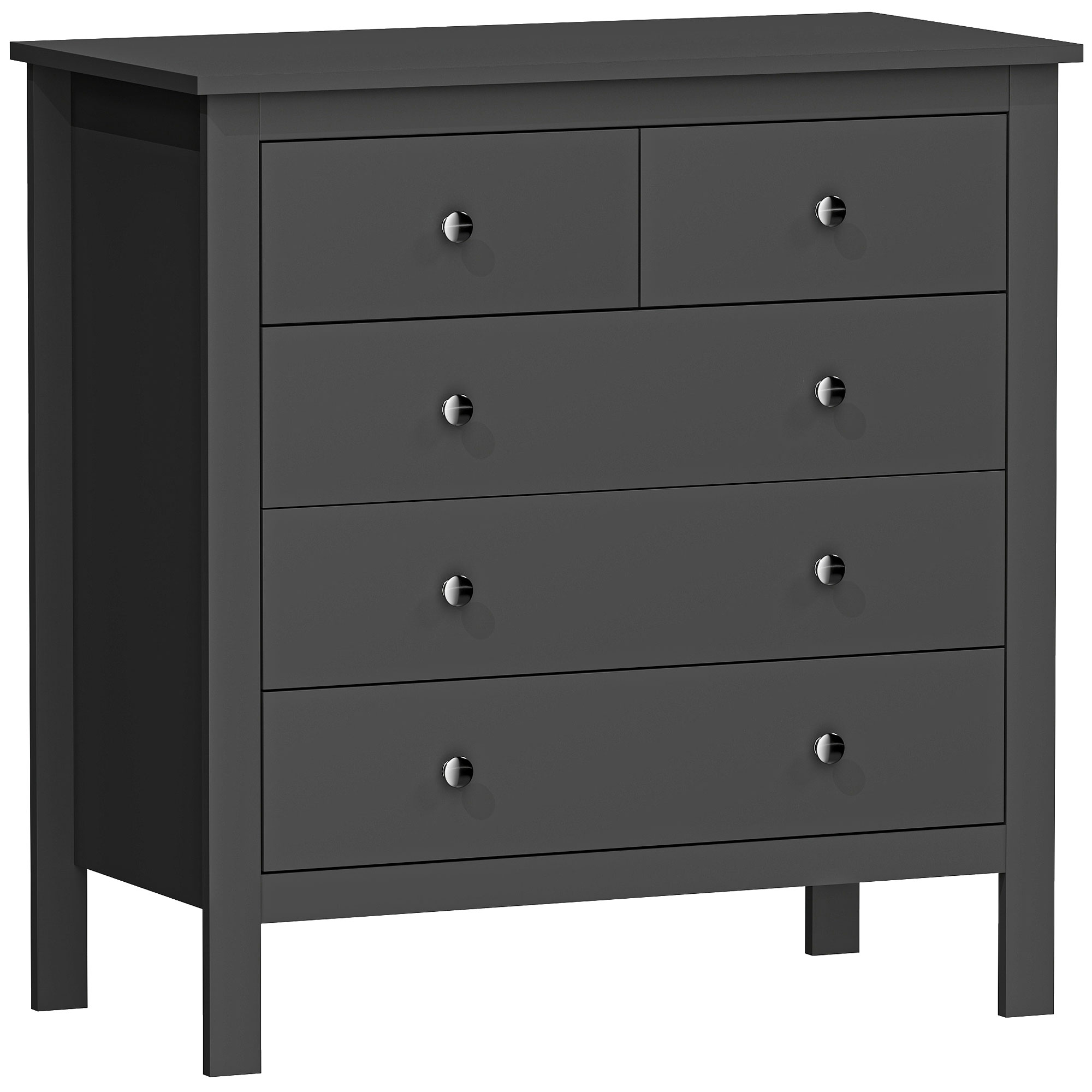 Oakhall Black Chest of Drawers - Medium-sized, 5 Drawers